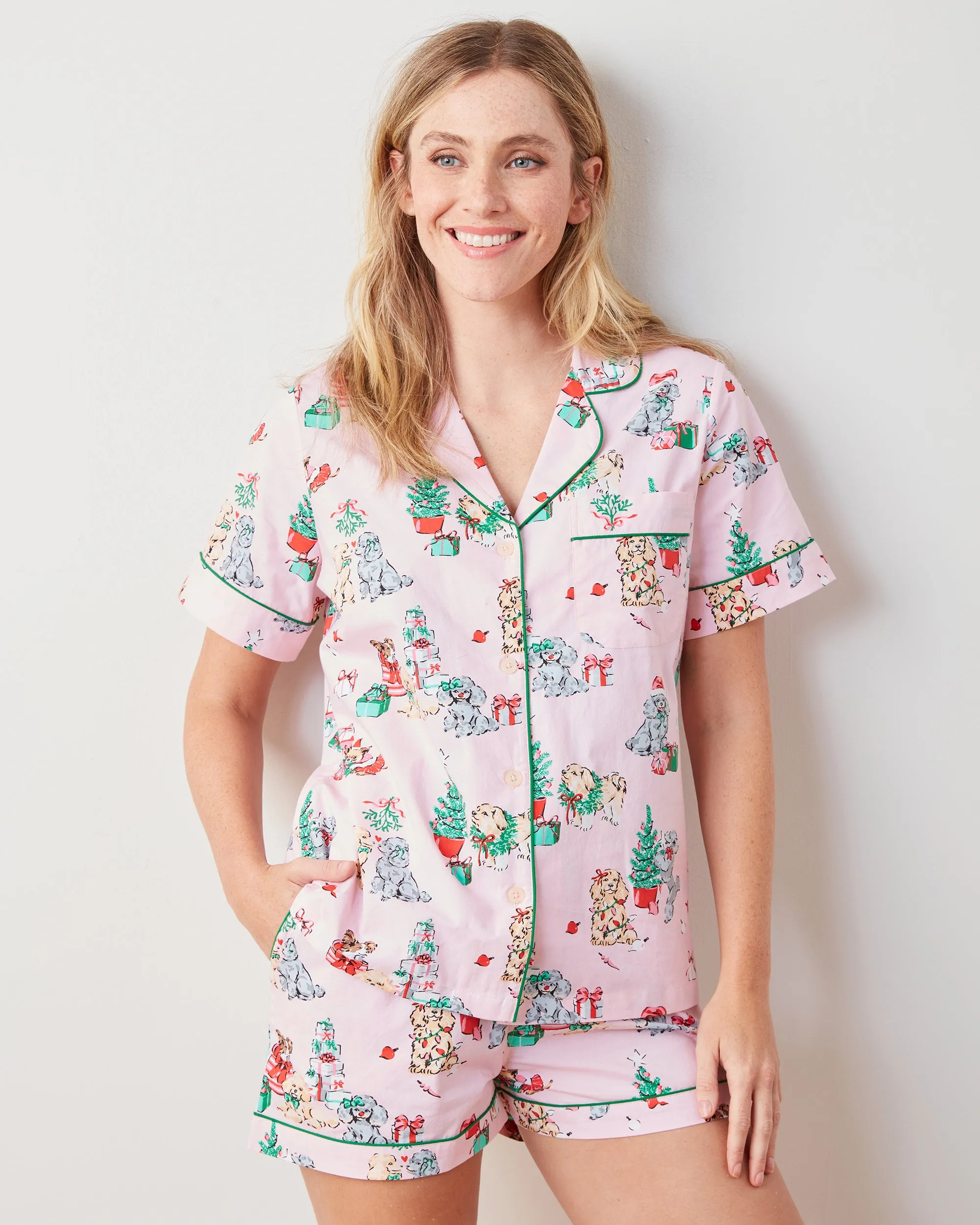 PF x The Hiltons Christmas Poodle Party - Short PJ Set - Rose sold by Printfresh product image thumbnail 4