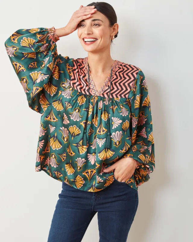 Cocktail Hour - Tides Turned Blouse - Gemstone sold by Printfresh