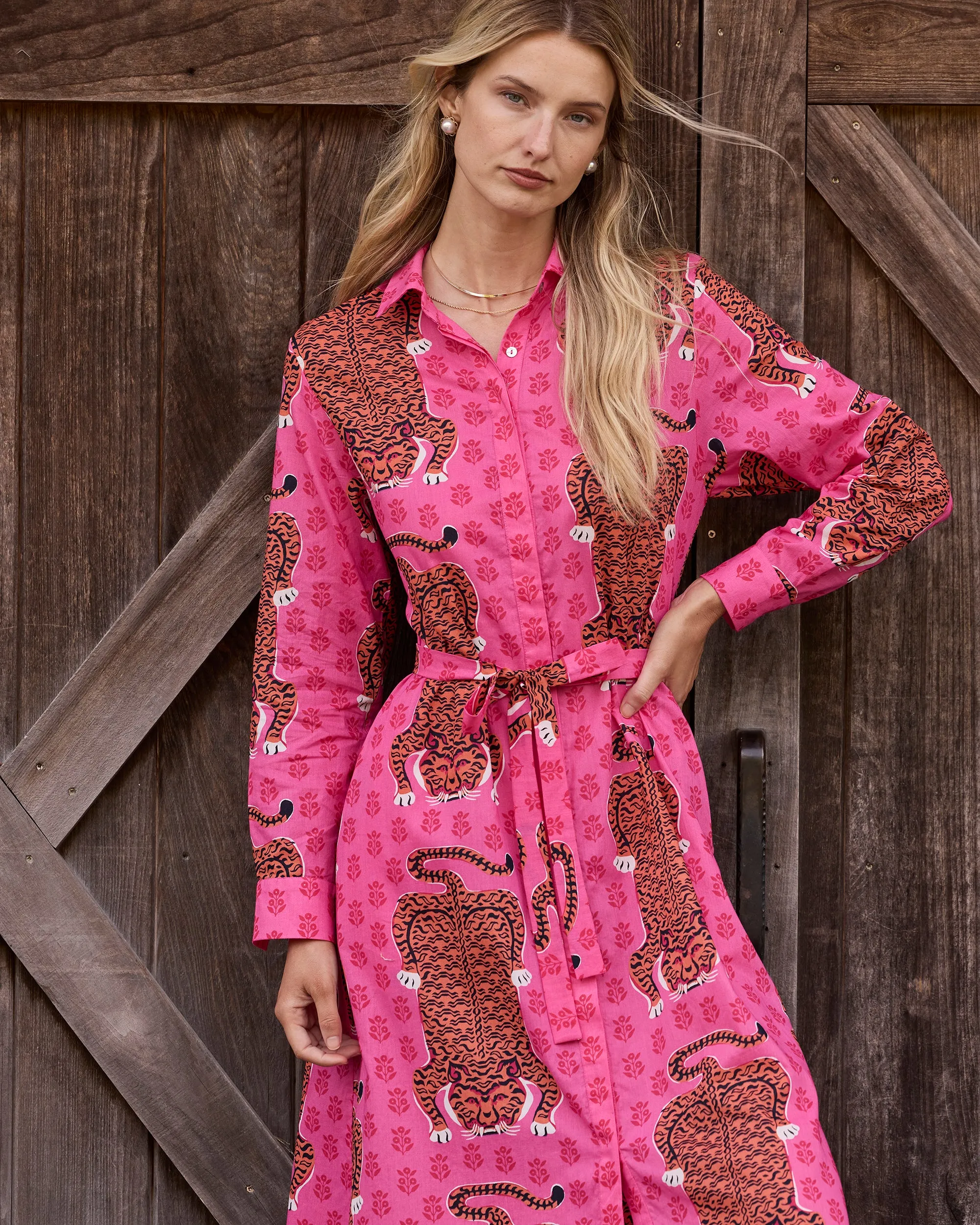 Siberian Stripes - Monaco Dress - Neon Rose sold by Printfresh