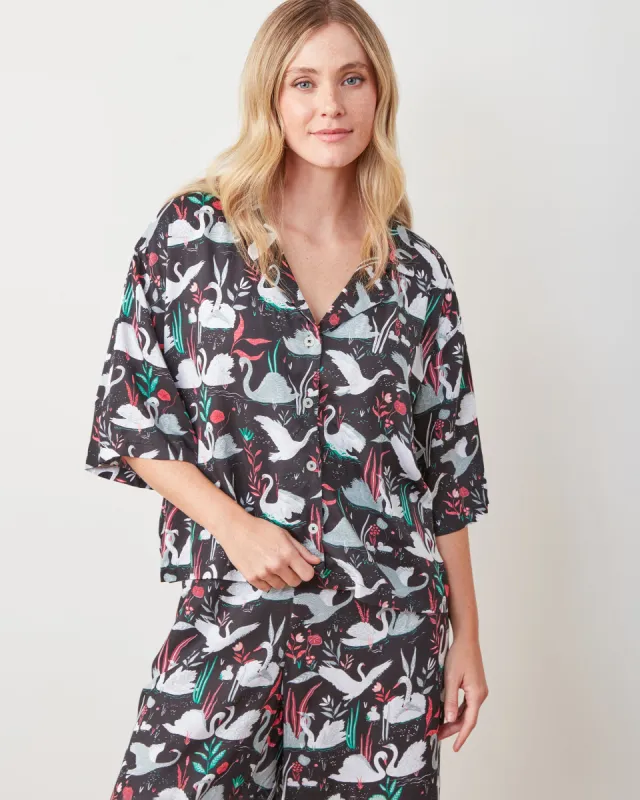 Enchanted Swans - Satin Wildest Dreams Set - Starless Sky sold by Printfresh