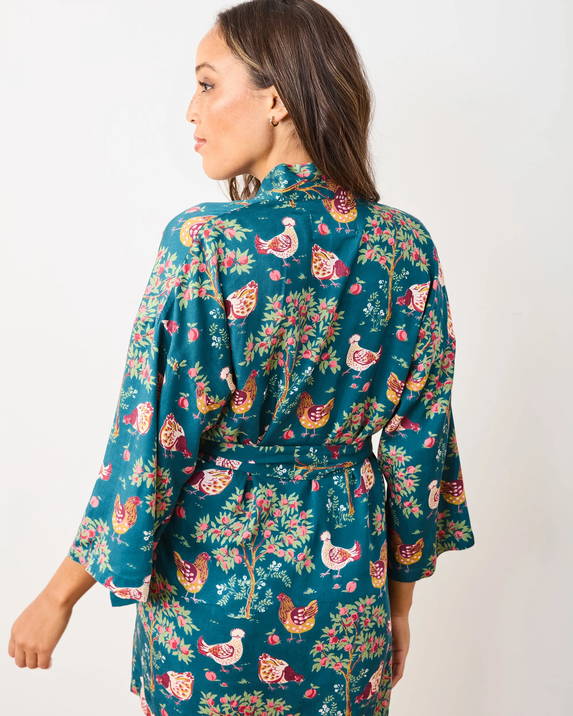Hen House - Satin Glam Mini Robe - Navy sold by Printfresh product image thumbnail 3