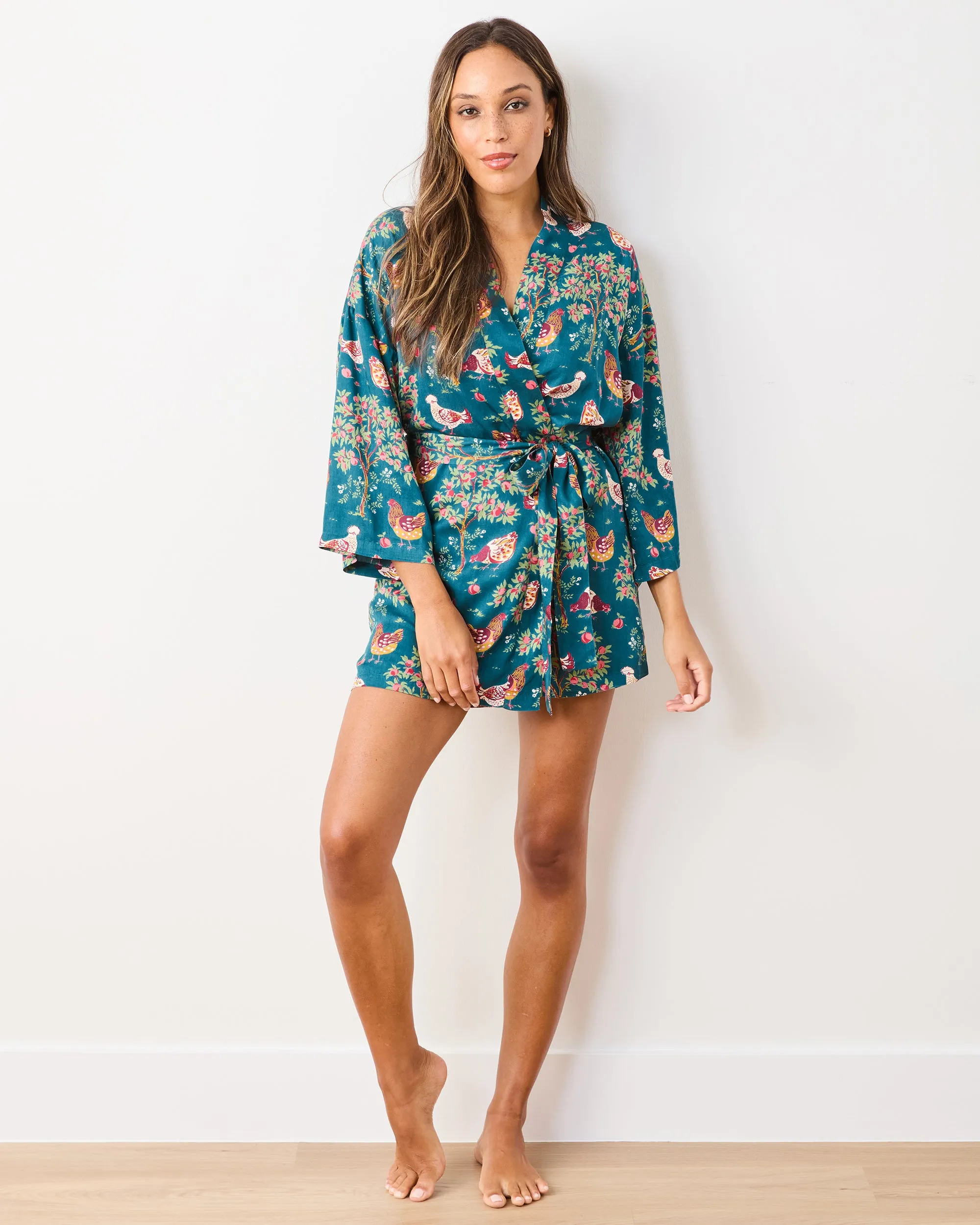 Hen House - Satin Glam Mini Robe - Navy sold by Printfresh product image thumbnail 2