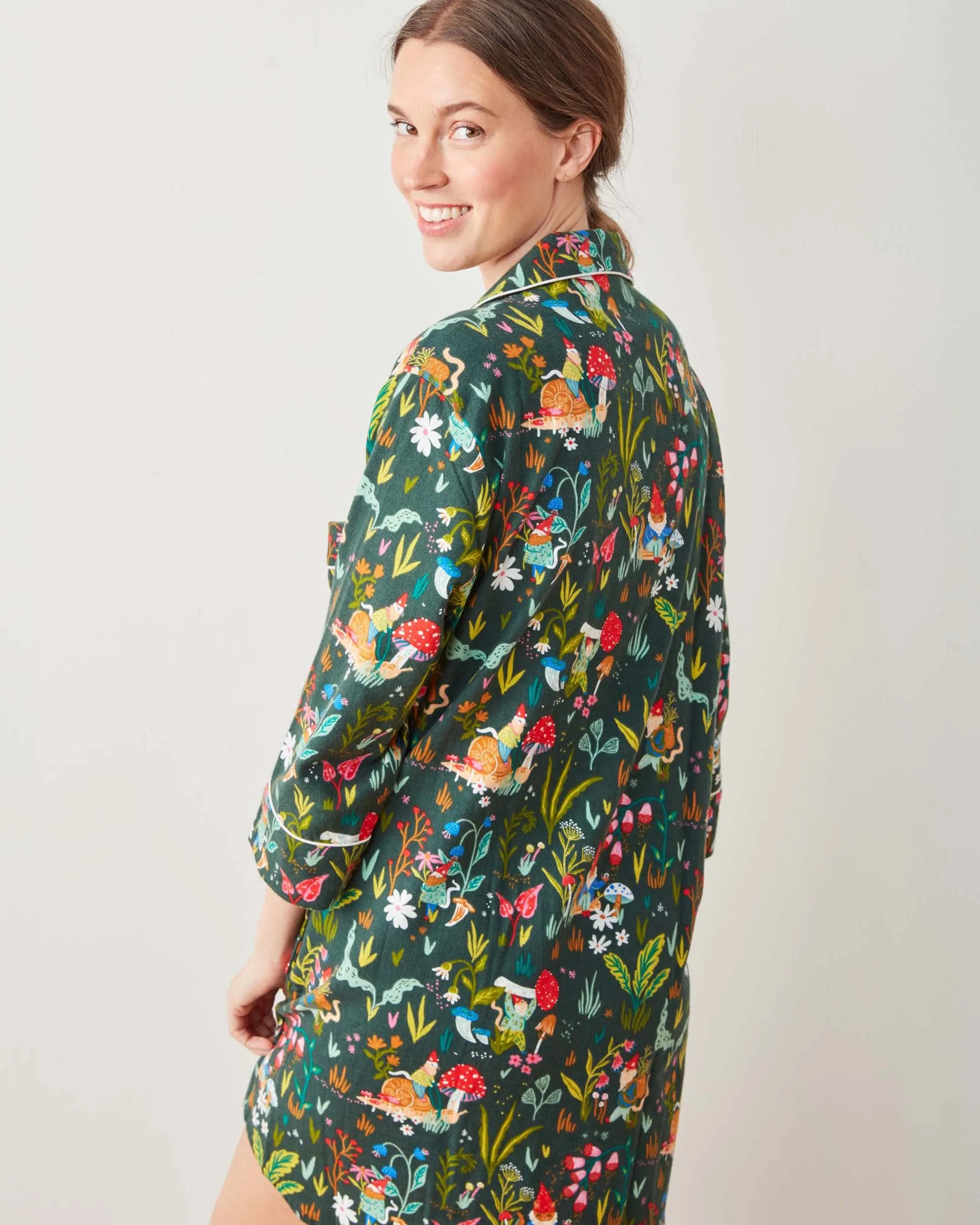 Gnome Garden - Midweight Flannel Sleep Shirt - Olive Tree sold by Printfresh product image thumbnail 4