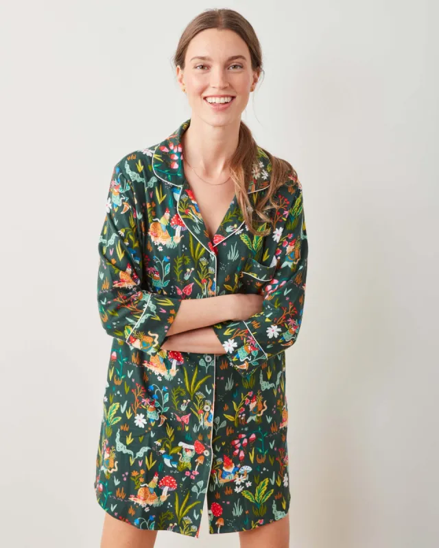 Gnome Garden - Midweight Flannel Sleep Shirt - Olive Tree sold by Printfresh