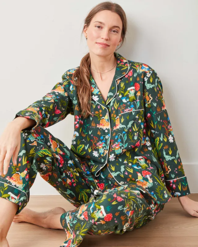 Gnome Garden - Midweight Flannel Long PJ Set - Olive Tree sold by Printfresh