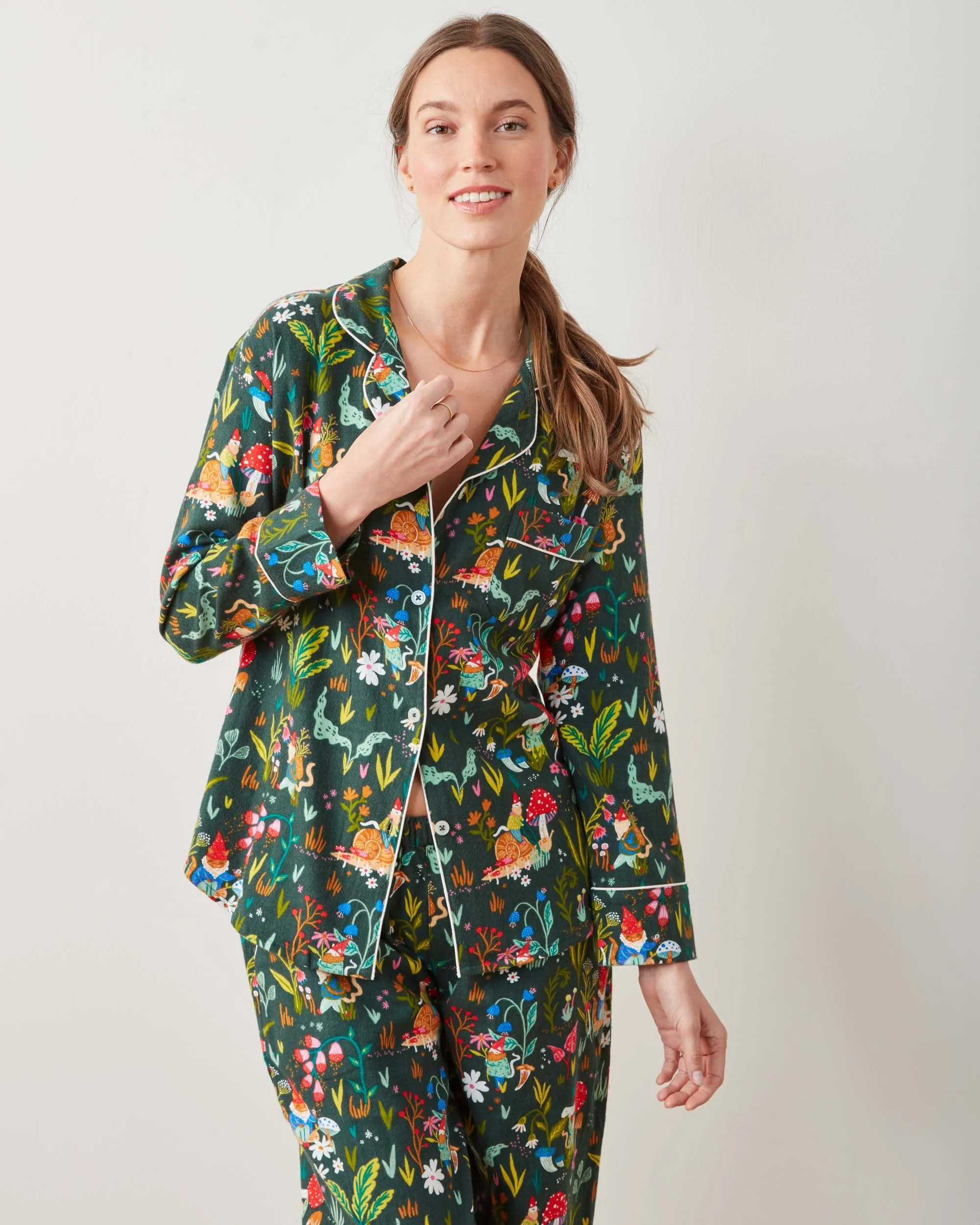 Gnome Garden - Midweight Flannel Long PJ Set - Olive Tree sold by Printfresh product image thumbnail 5