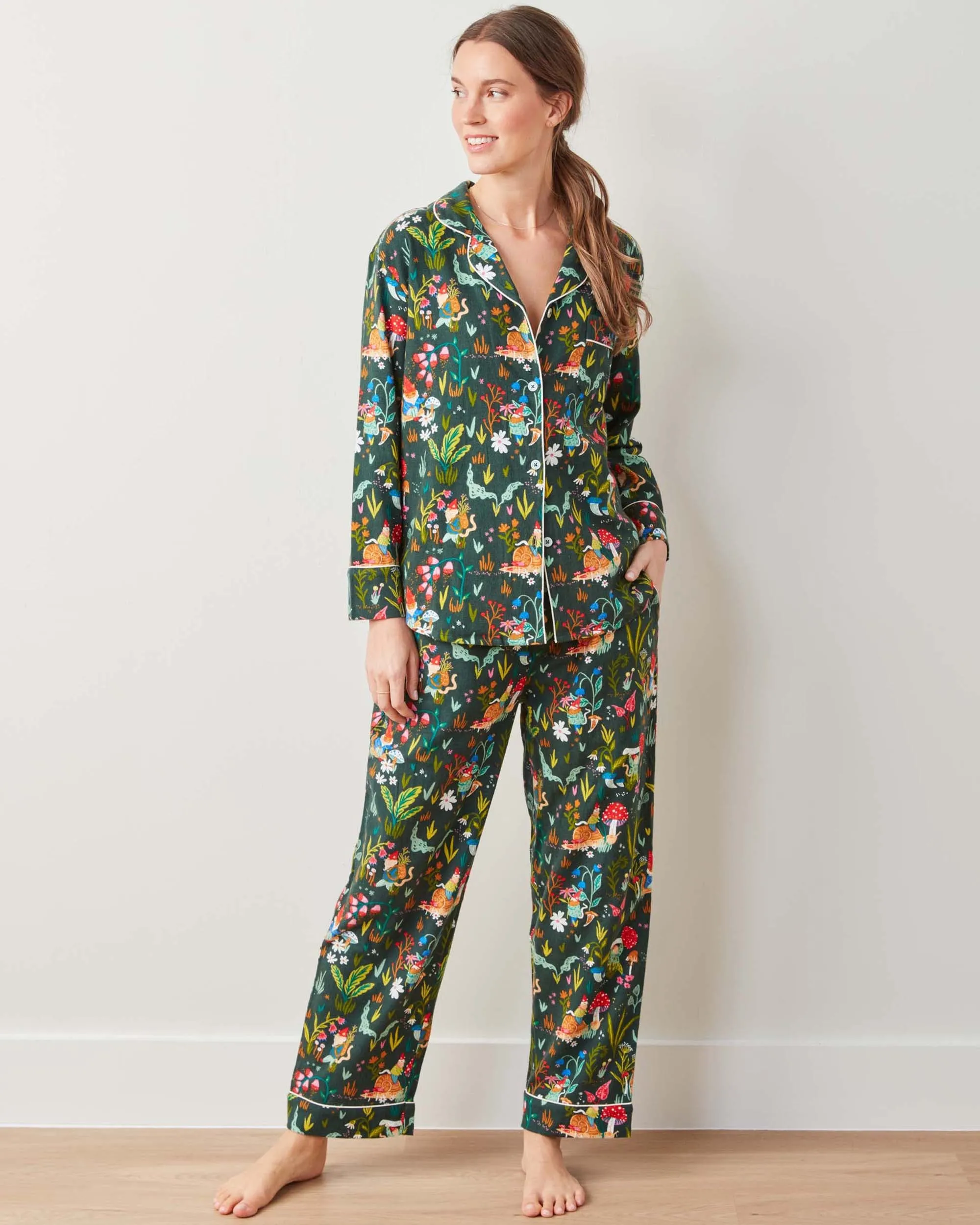 Gnome Garden - Midweight Flannel Long PJ Set - Olive Tree sold by Printfresh product image thumbnail 4