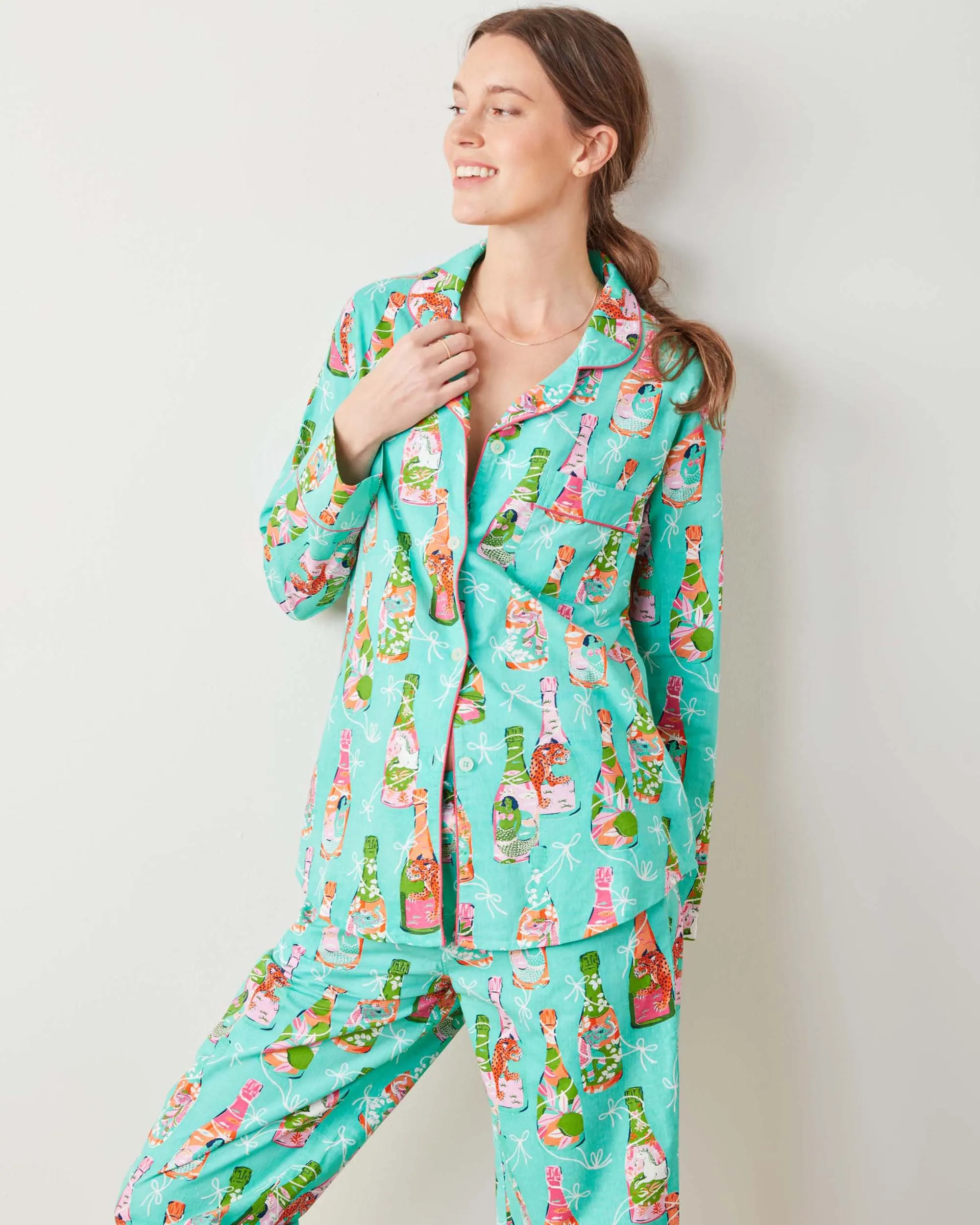 Pop The Bubbly - Long PJ Set - Bright Turquoise sold by Printfresh