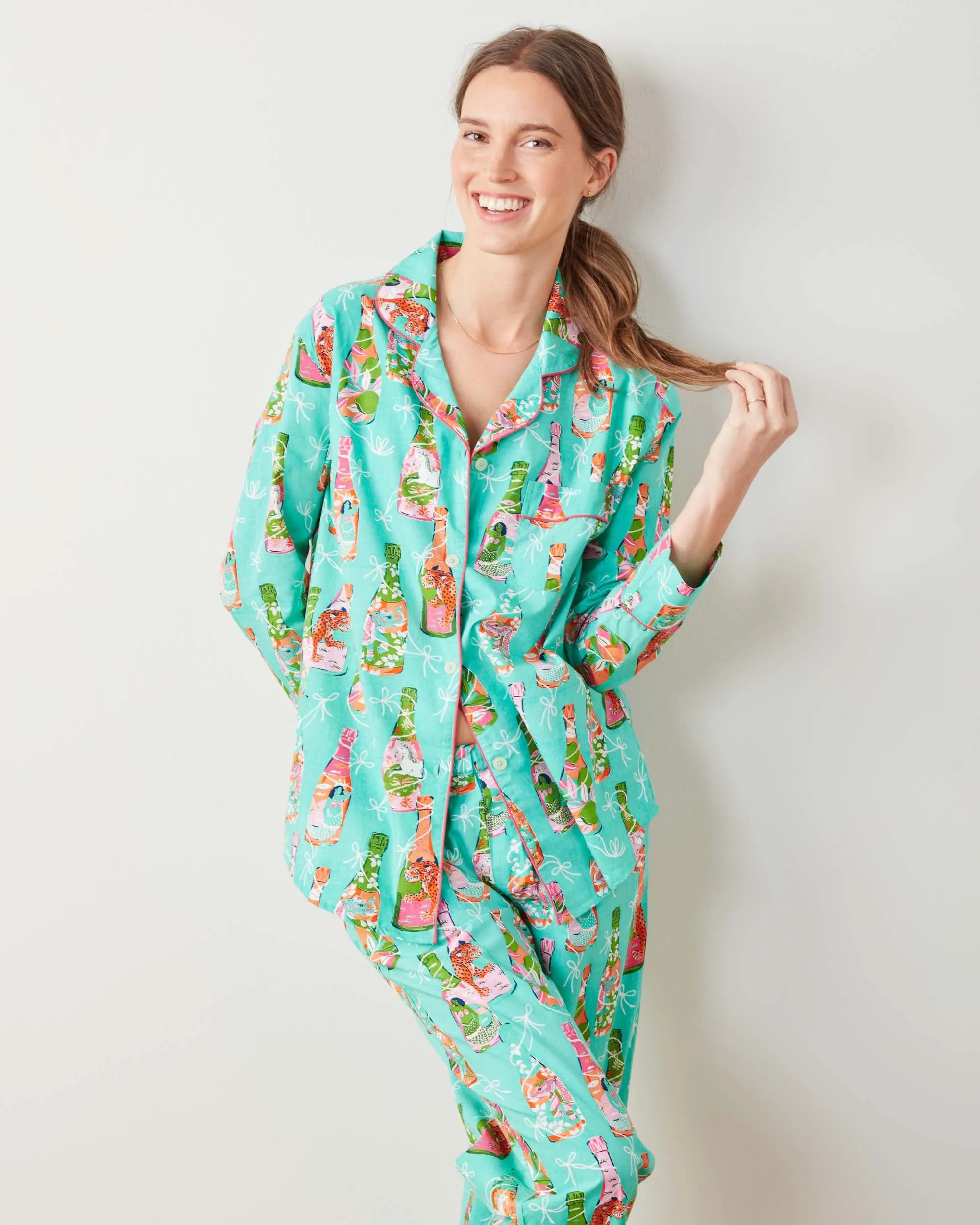 Pop The Bubbly - Long PJ Set - Bright Turquoise sold by Printfresh product image thumbnail 2