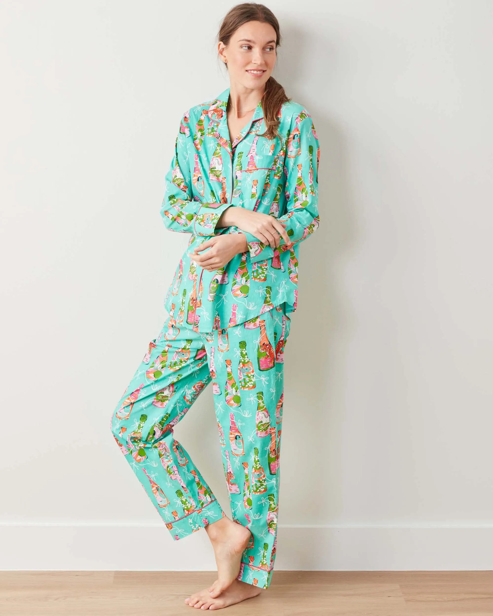 Pop The Bubbly - Long PJ Set - Bright Turquoise sold by Printfresh product image thumbnail 3