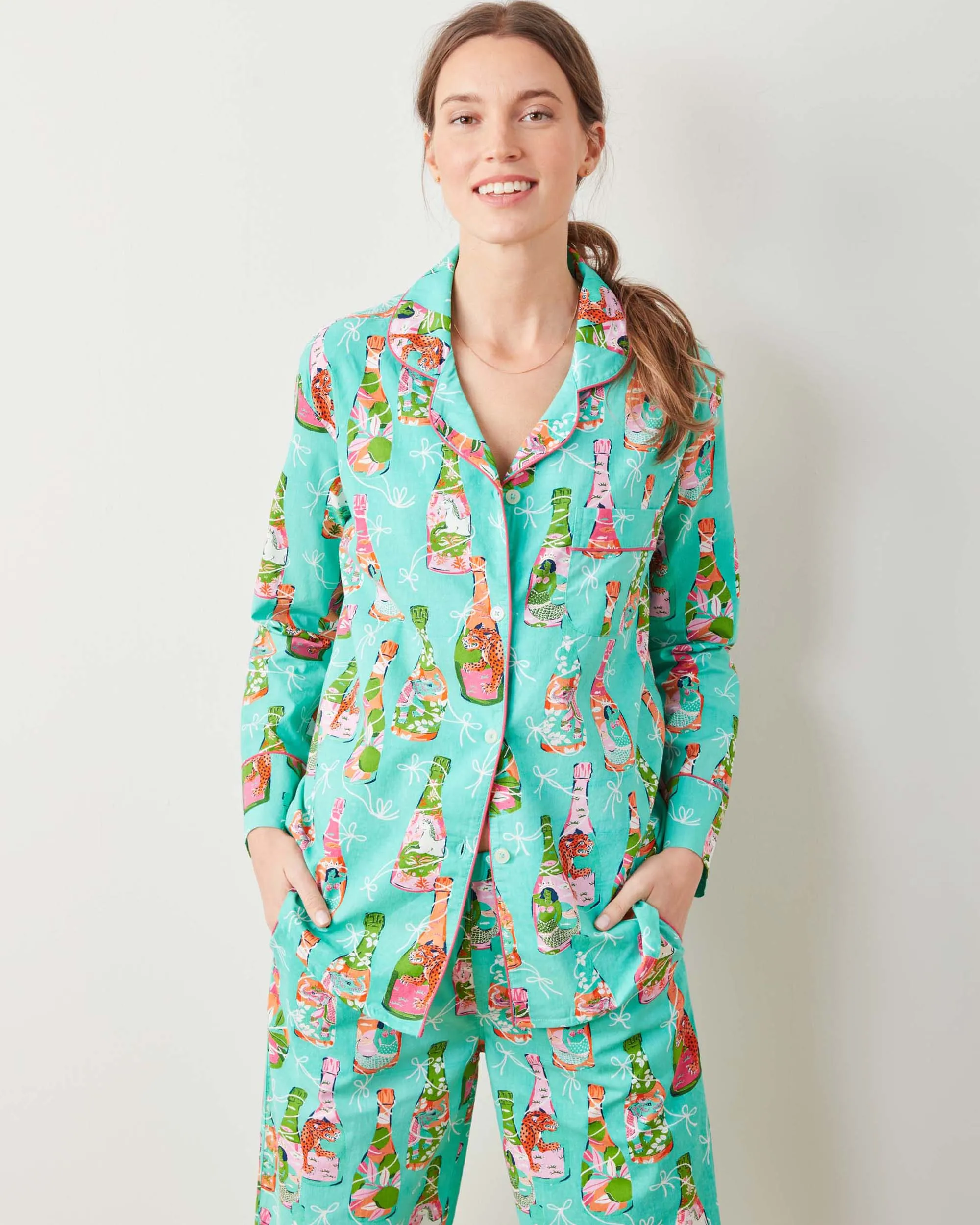 Pop The Bubbly - Long PJ Set - Bright Turquoise sold by Printfresh product image thumbnail 5