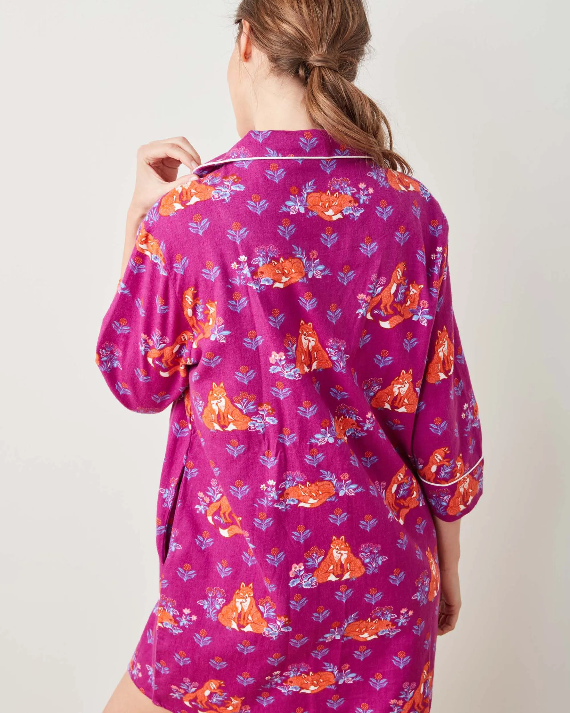 Fox Friends - Midweight Flannel Sleep Shirt - Merlot sold by Printfresh product image thumbnail 4