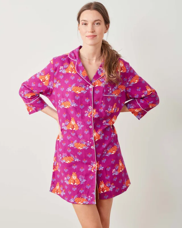 Fox Friends - Midweight Flannel Sleep Shirt - Merlot sold by Printfresh