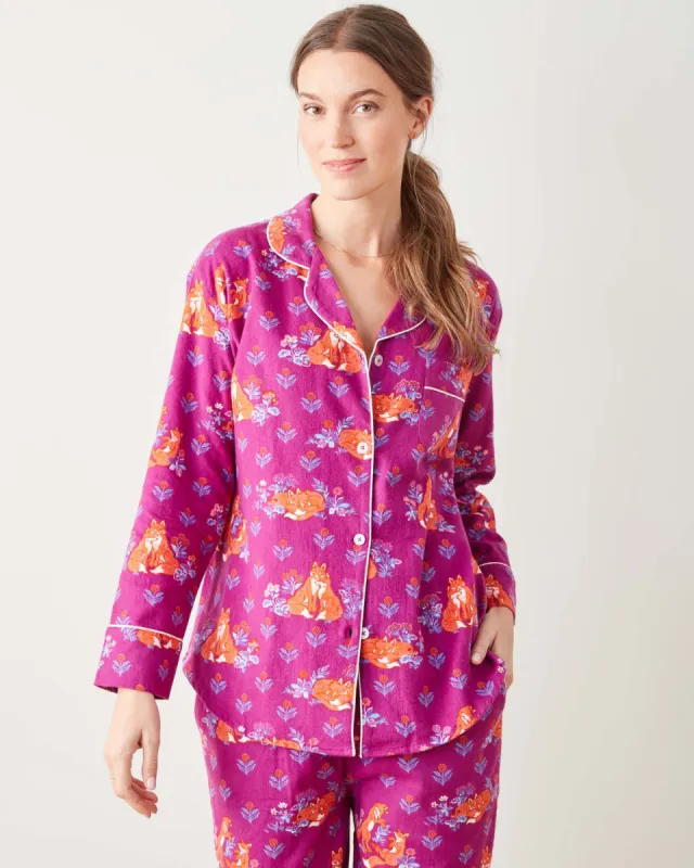Fox Friends - Midweight Flannel Long PJ Set - Merlot sold by Printfresh