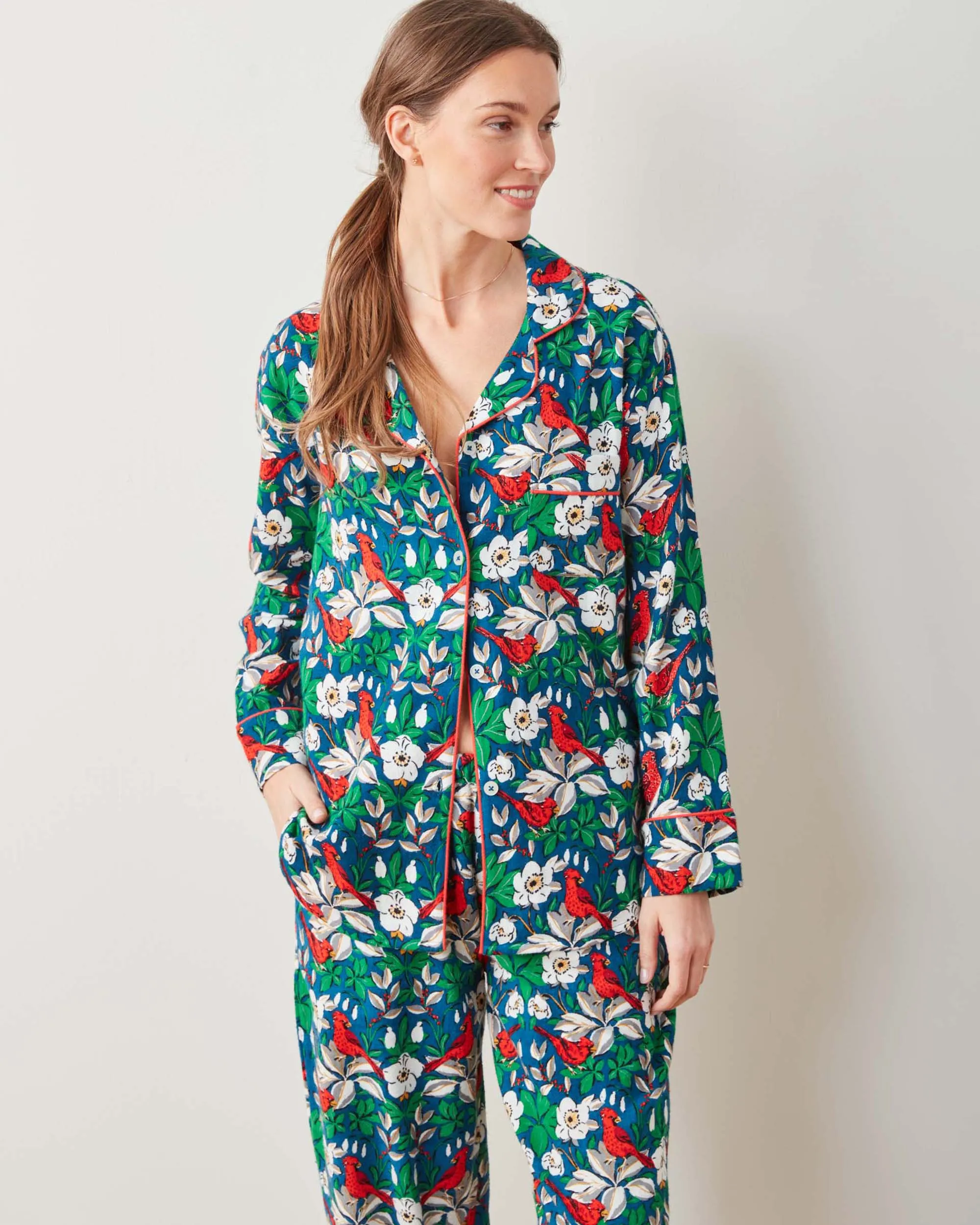 Treetop Cardinals - Midweight Flannel Long PJ Set - Navy sold by Printfresh product image thumbnail 5