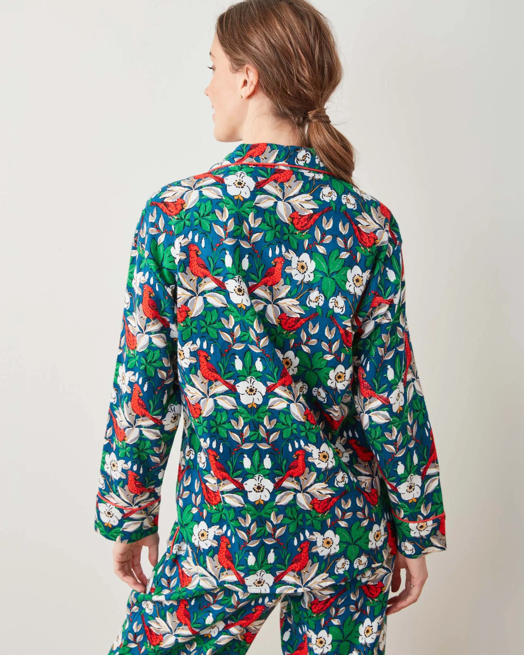 Treetop Cardinals - Midweight Flannel Long PJ Set - Navy sold by Printfresh product image thumbnail 3