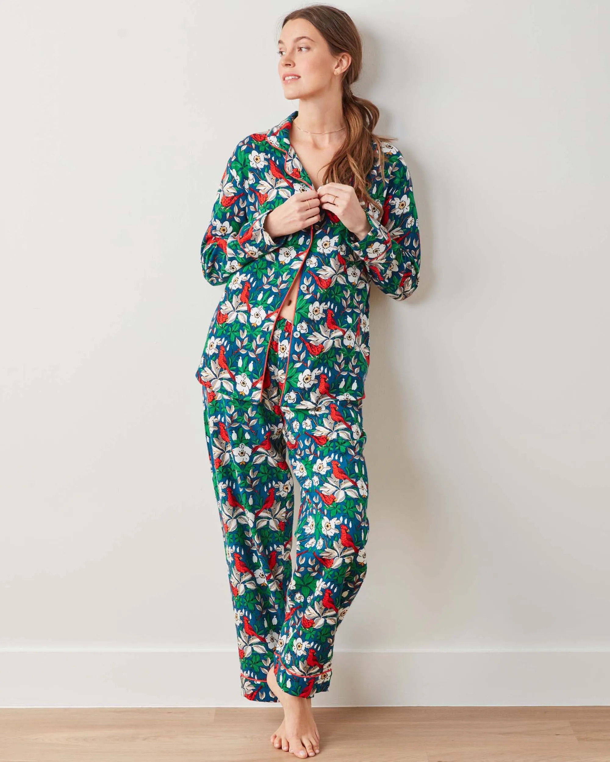Treetop Cardinals - Midweight Flannel Long PJ Set - Navy sold by Printfresh product image thumbnail 2
