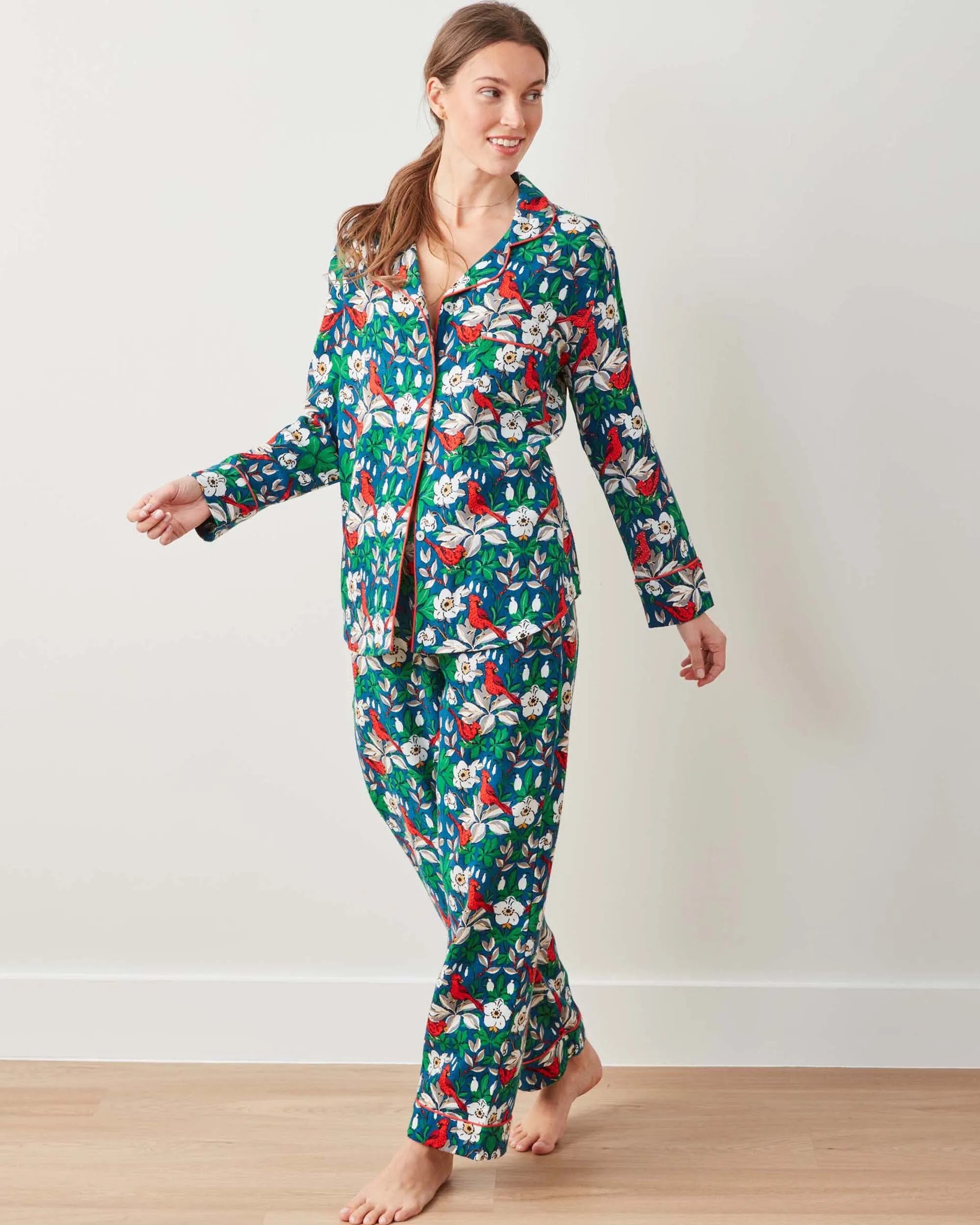 Treetop Cardinals - Midweight Flannel Long PJ Set - Navy sold by Printfresh product image thumbnail 4