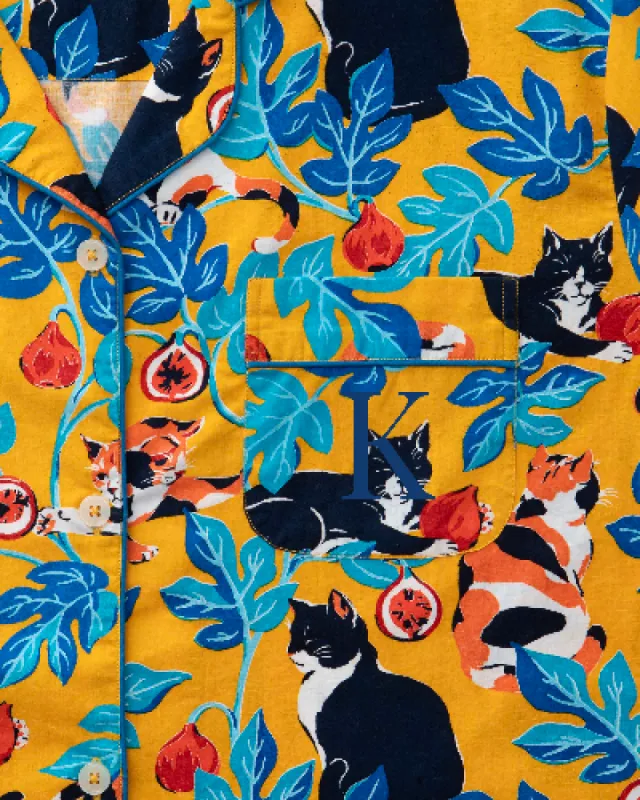 Figs & Felines - Long PJ Set - Goldenrod sold by Printfresh