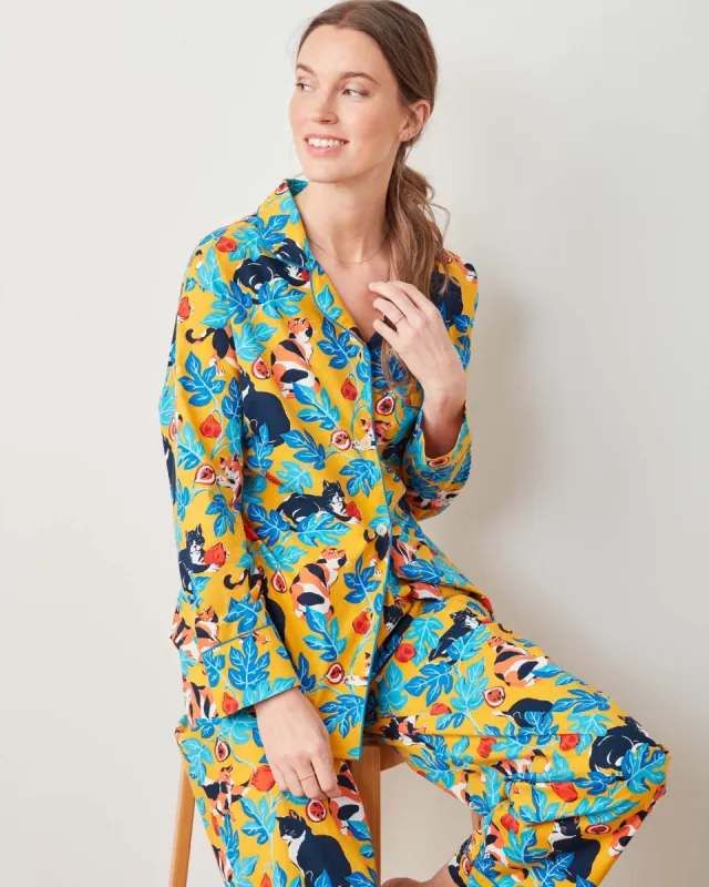 Figs & Felines - Long PJ Set - Goldenrod sold by Printfresh
