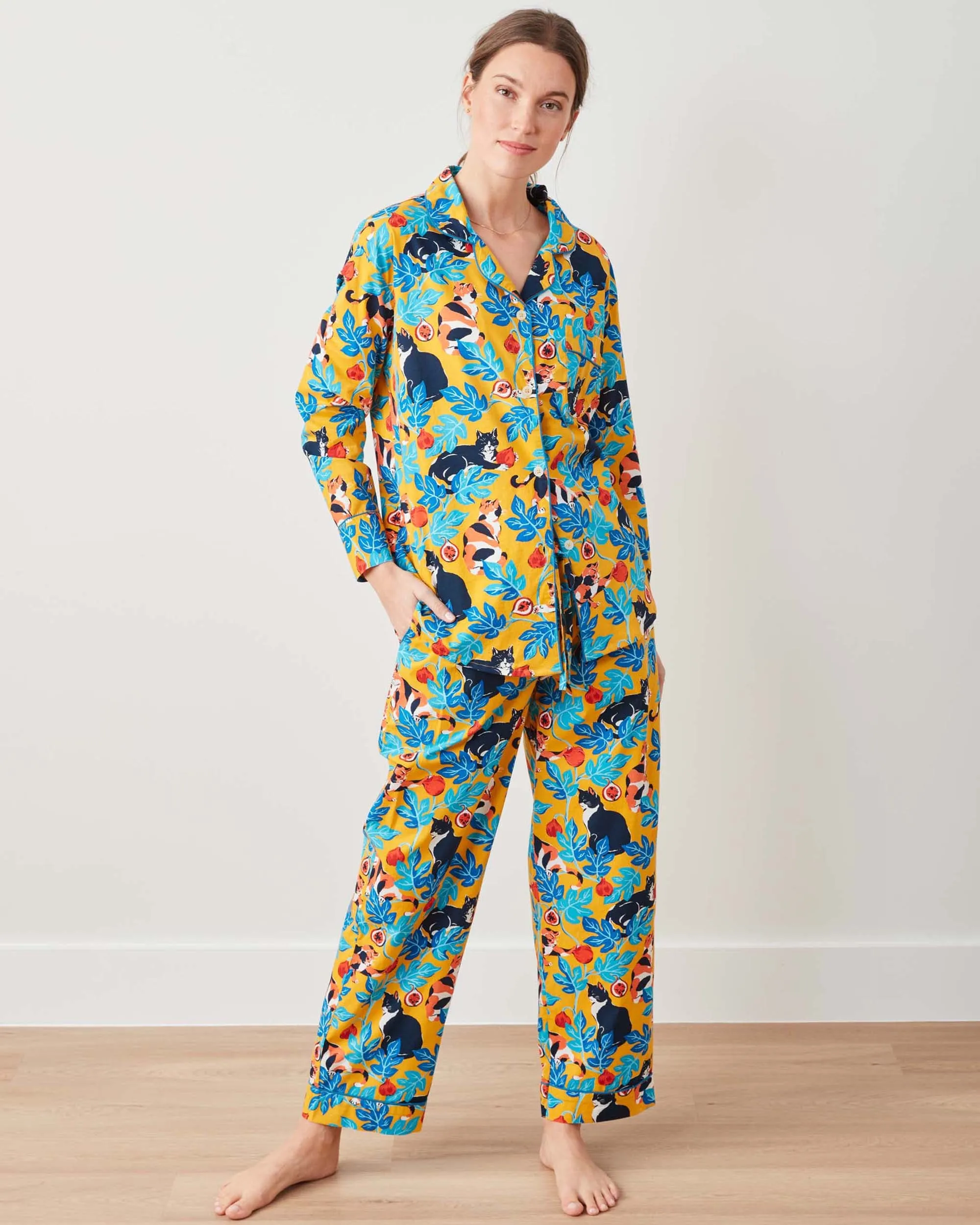 Figs & Felines - Long PJ Set - Goldenrod sold by Printfresh product image thumbnail 2