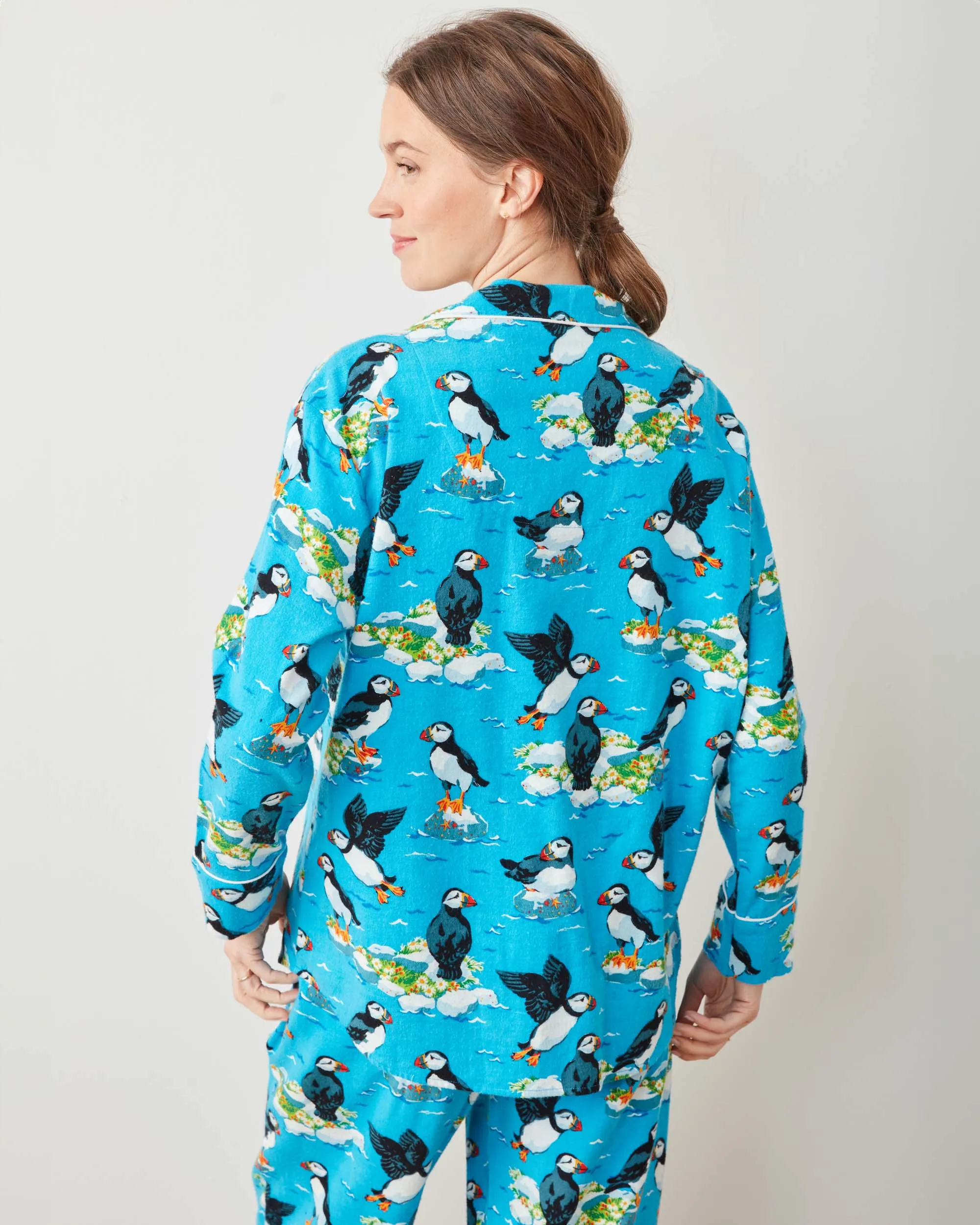 Playful Puffins - Midweight Flannel Long PJ Set - Bright Blue sold by Printfresh product image thumbnail 4