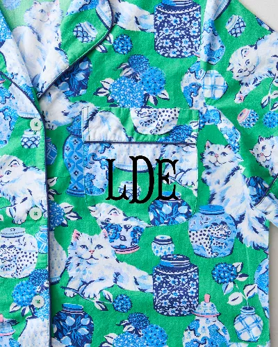 Fancy Cat - Short Sleeve Top & Cropped Pants Set - Green Juice sold by Printfresh