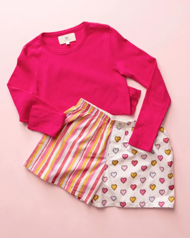 Candy Hearts Stripe - Boyfriend Boxer & Pointelle Long Sleeve - Multi made by Printfresh