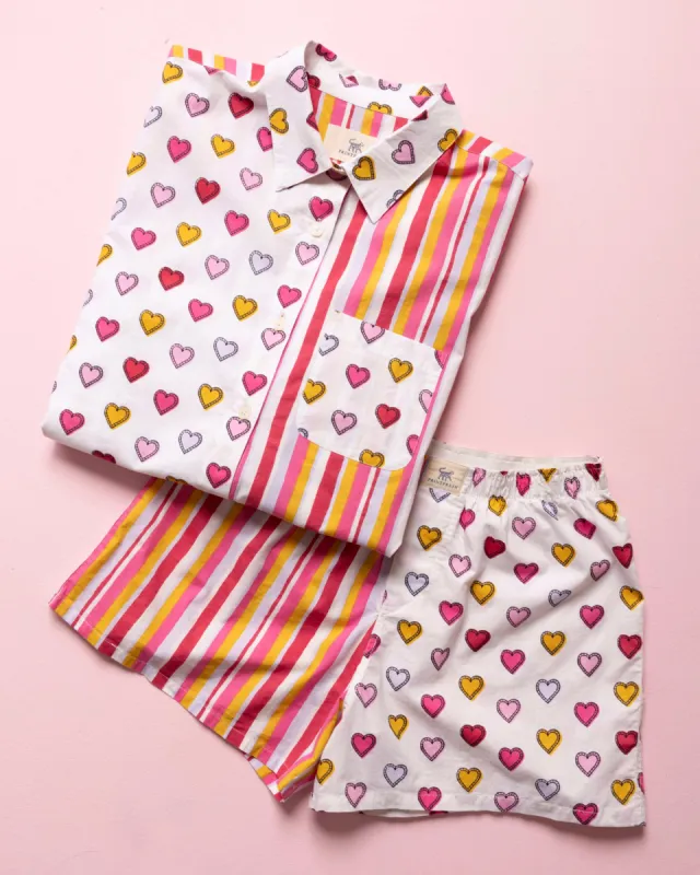 Candy Hearts Stripe - Everyday Button Down & Boyfriend Boxer - Candy Cloud sold by Printfresh