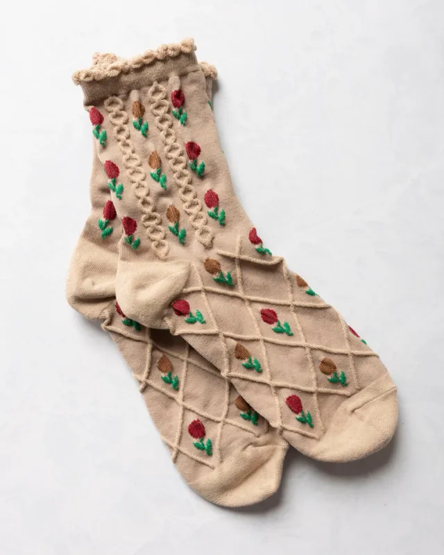 Mocha Tulip Flower Casual Socks - Tieplogy sold by Printfresh