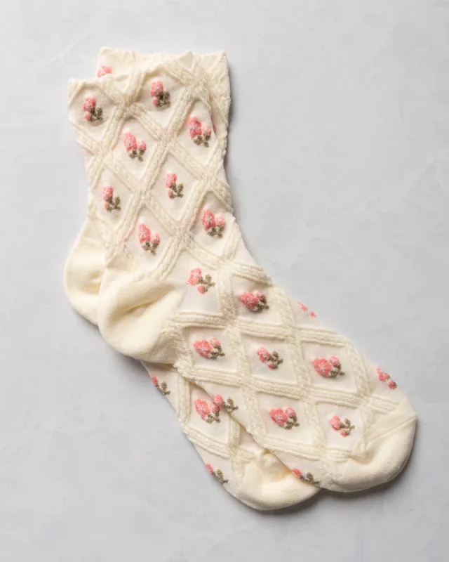 Cream Floral Casual Socks - Tiepology sold by Printfresh