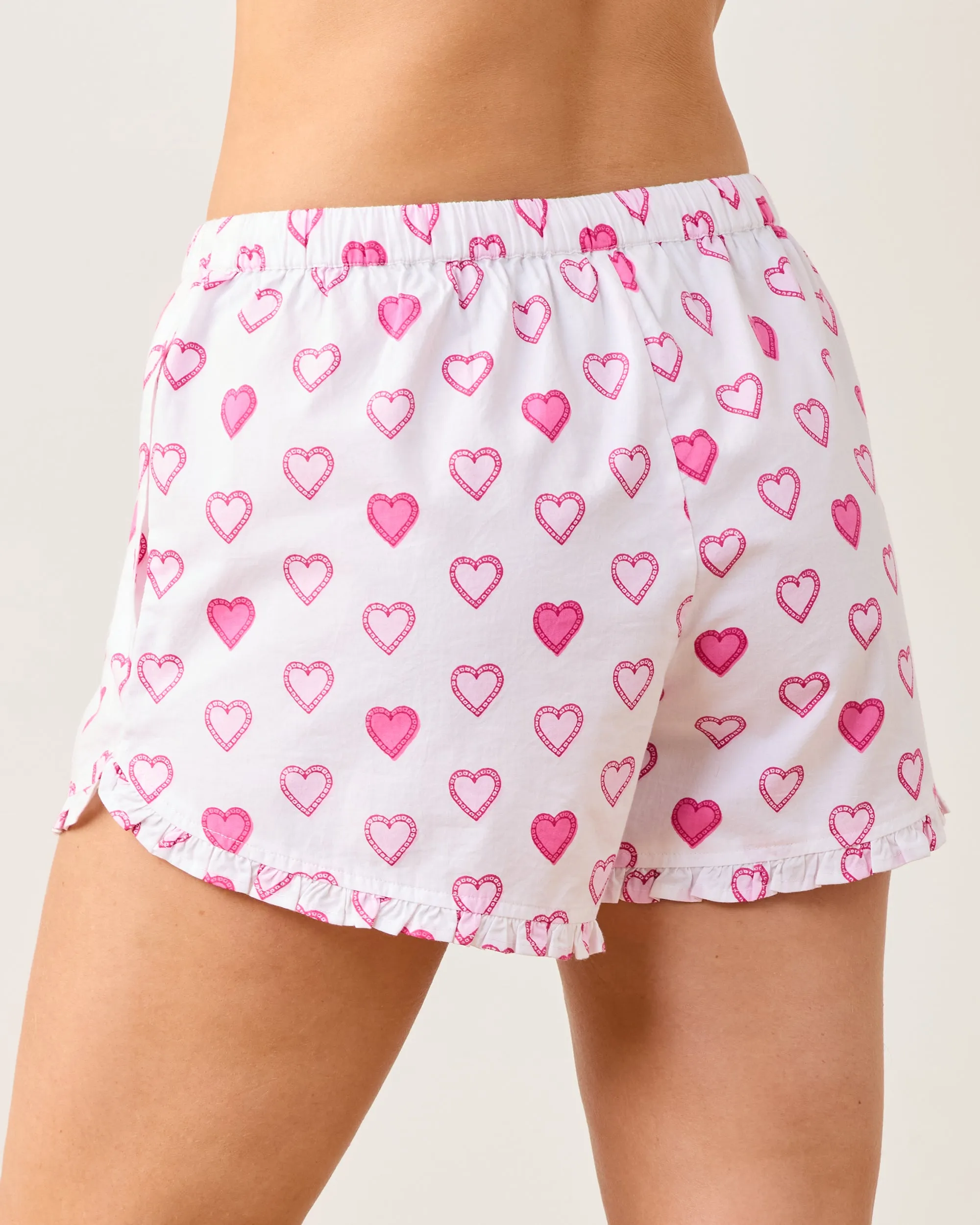 Candy Hearts & Vintage Valentine - Ruffle Shorts - Pale Pink/Mailbox Pink sold by Printfresh product image thumbnail 4