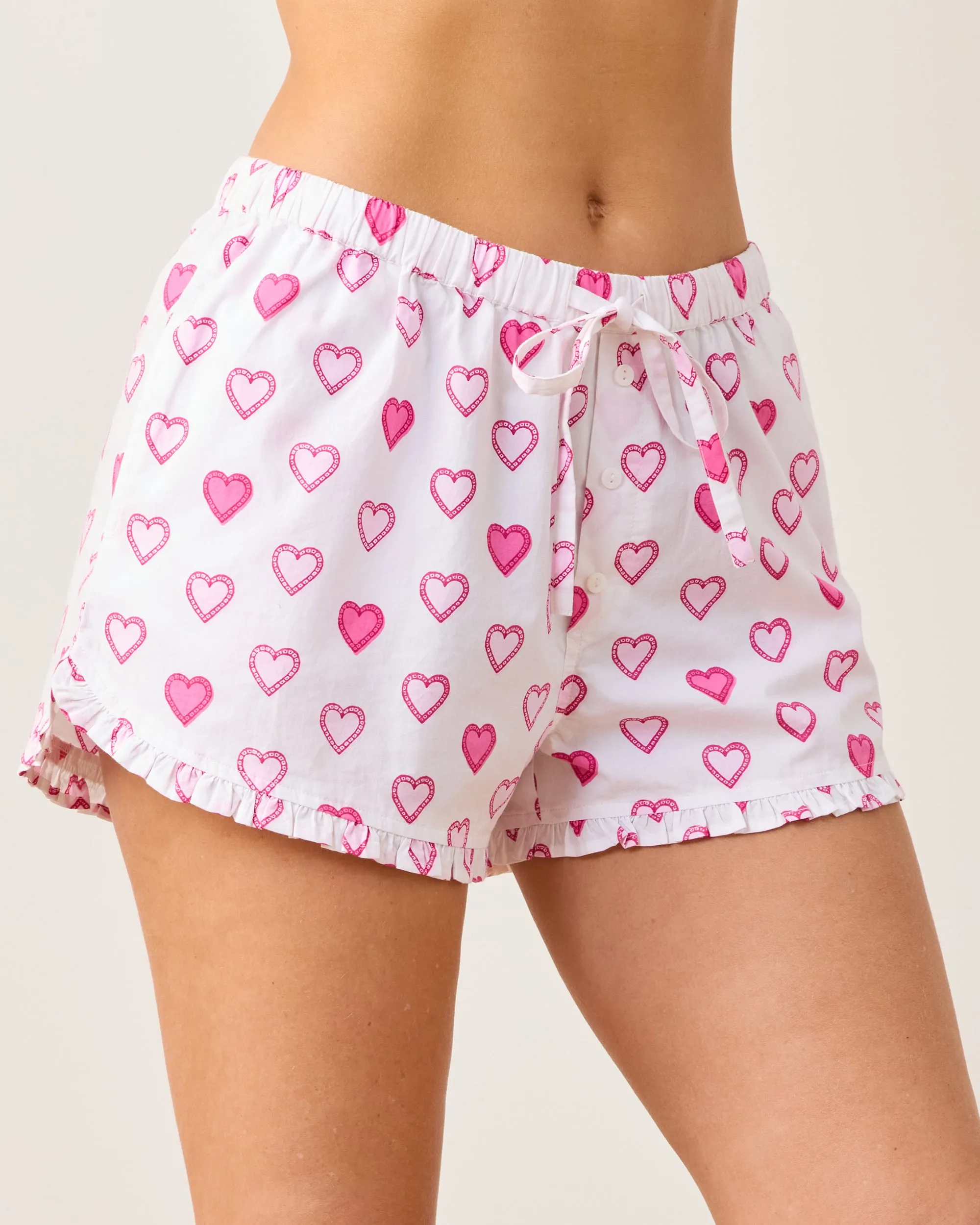 Candy Hearts & Vintage Valentine - Ruffle Shorts - Pale Pink/Mailbox Pink sold by Printfresh product image thumbnail 2