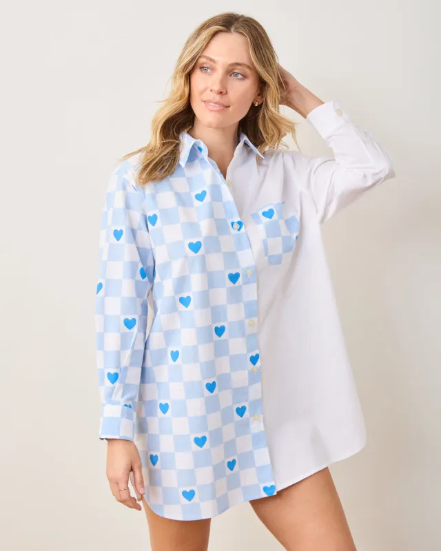 Checkered Hearts - Everyday Button Down - Blue Eyes sold by Printfresh