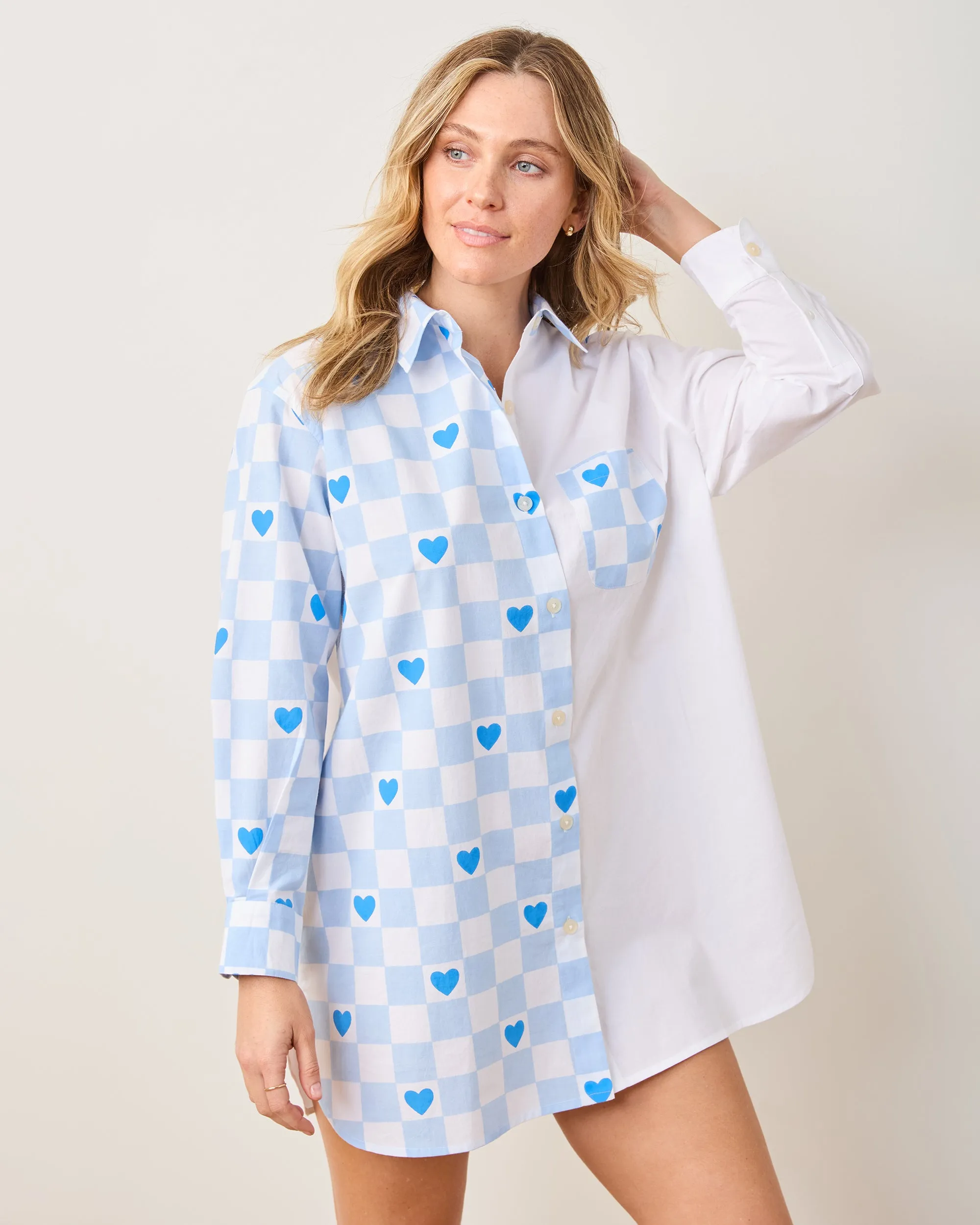 Checkered Hearts - Everyday Button Down - Blue Eyes sold by Printfresh
