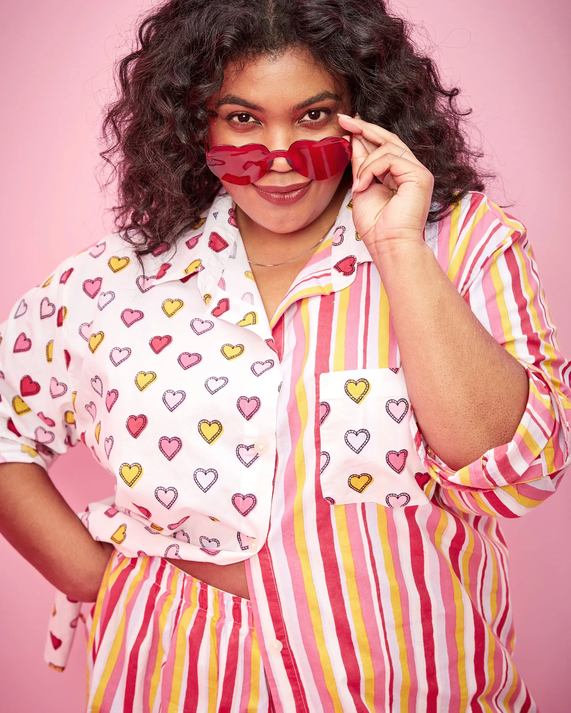 Candy Hearts Stripe - Everyday Button Down - Candy Cloud sold by Printfresh product image thumbnail 2