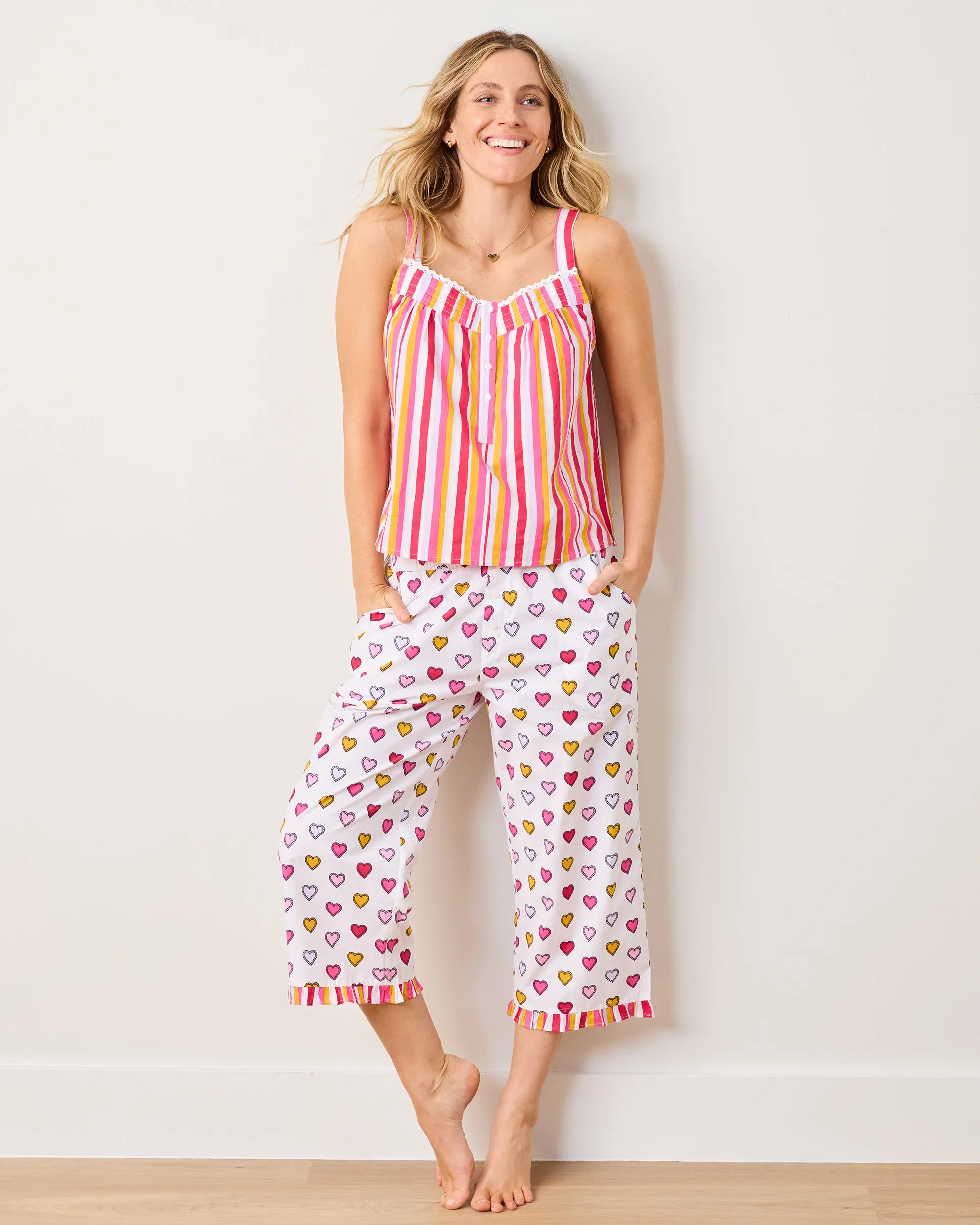 Candy Hearts Stripe - Back To Bed Cropped Pant Set - Candy Cloud sold by Printfresh product image thumbnail 3