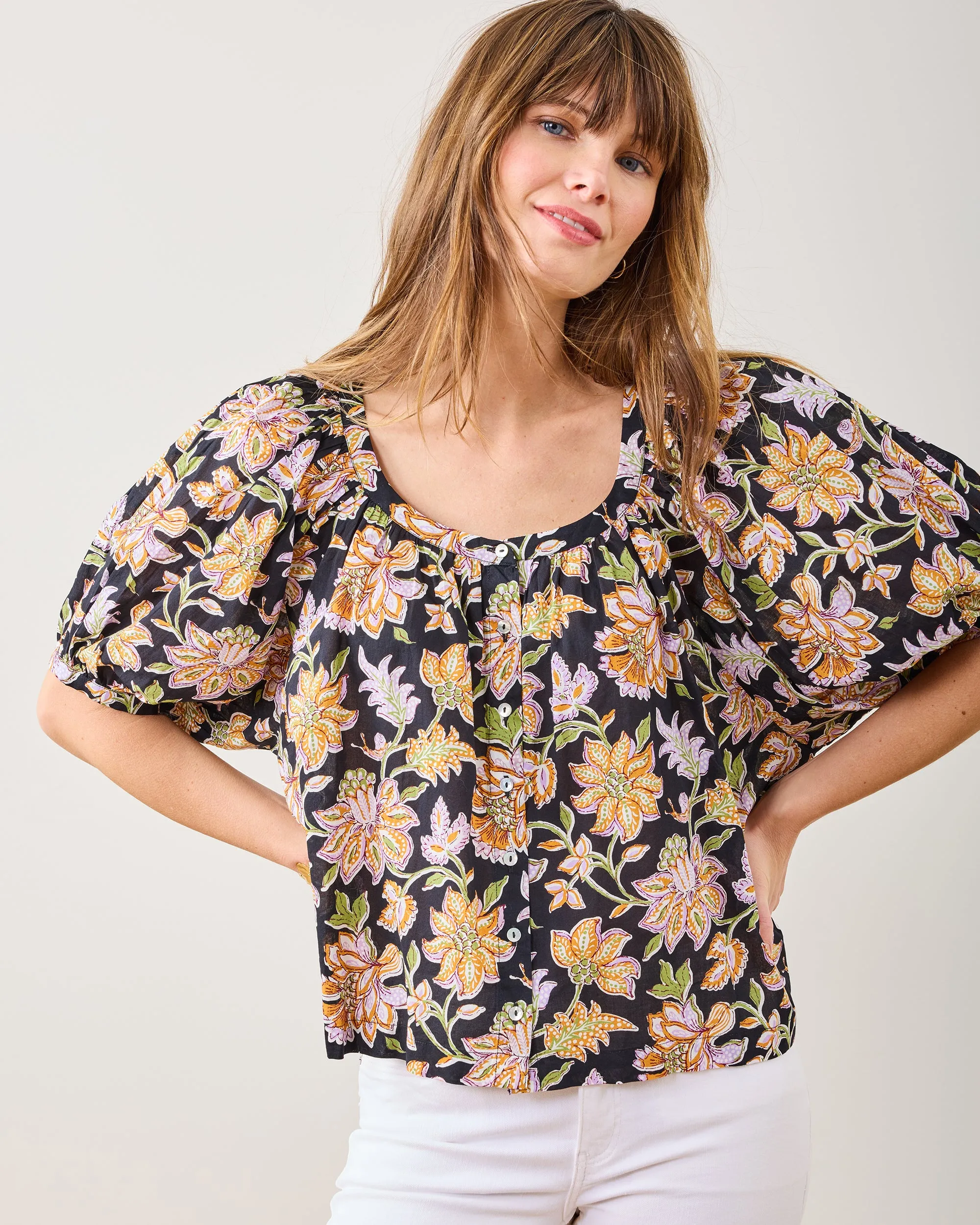 Gardenscape - Gilmore Blouse - Jet Black sold by Printfresh