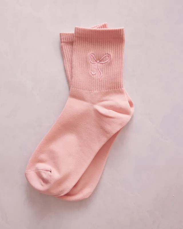 Pink - Womens Embroidered Crew Socks - Accity sold by Printfresh