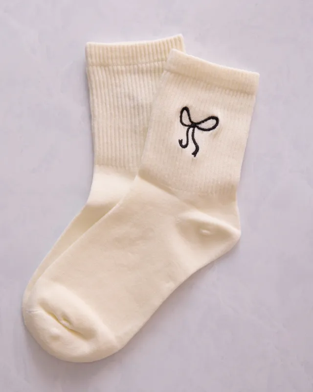 White - Womens Embroidered Crew Socks - Accity sold by Printfresh