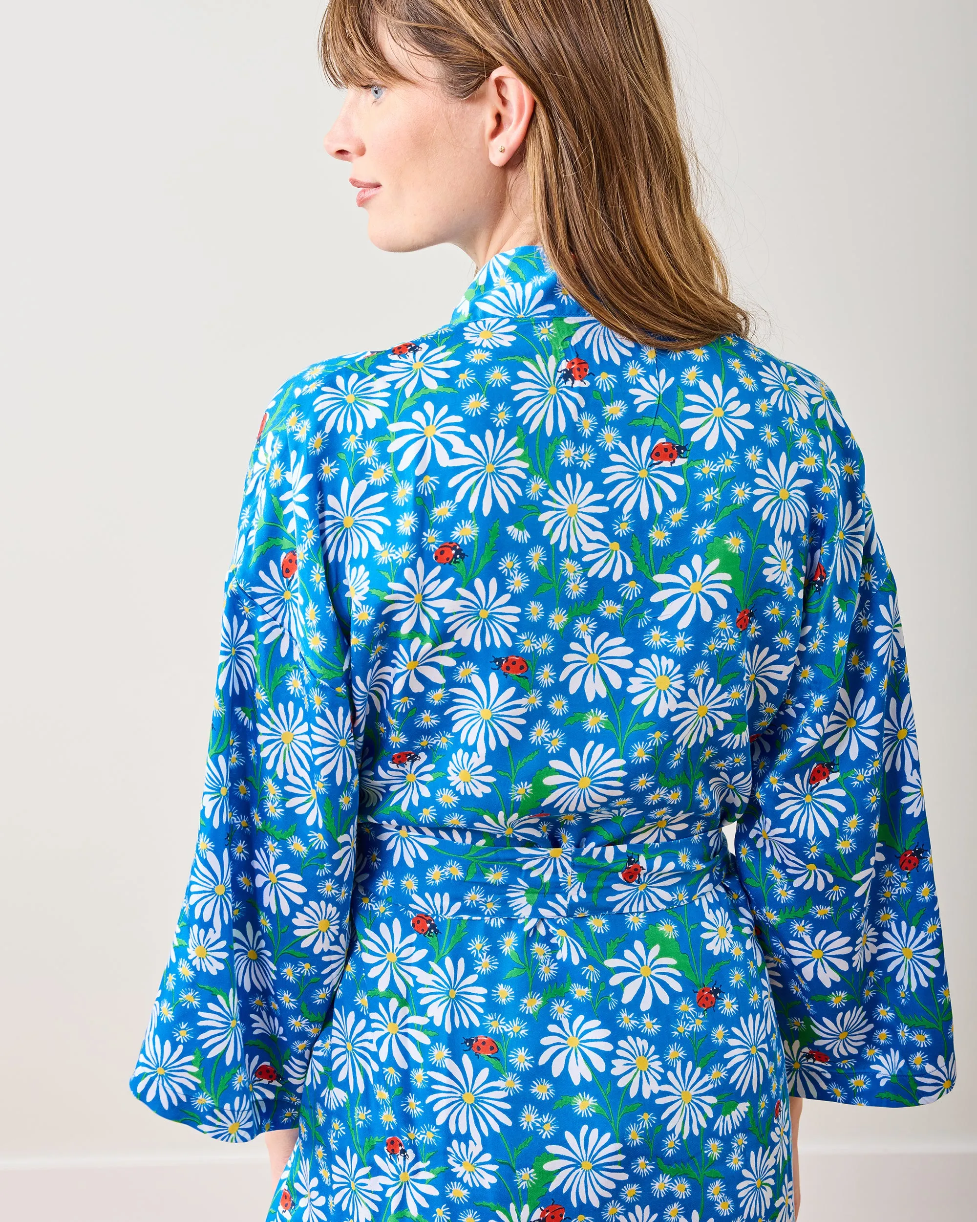 Lucky Daisy - Eco Satin Glam Mini Robe - Deep Cobalt sold by Printfresh product image thumbnail 3