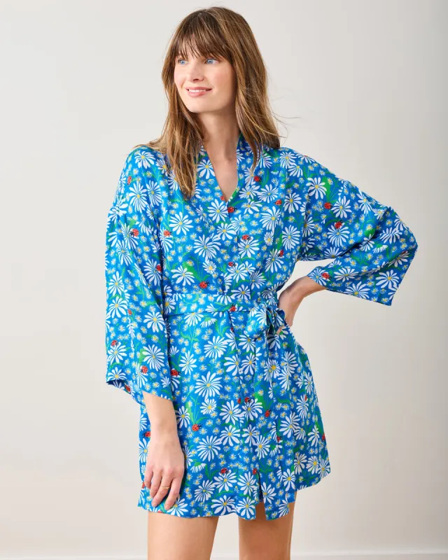Lucky Daisy - Eco Satin Glam Mini Robe - Deep Cobalt sold by Printfresh