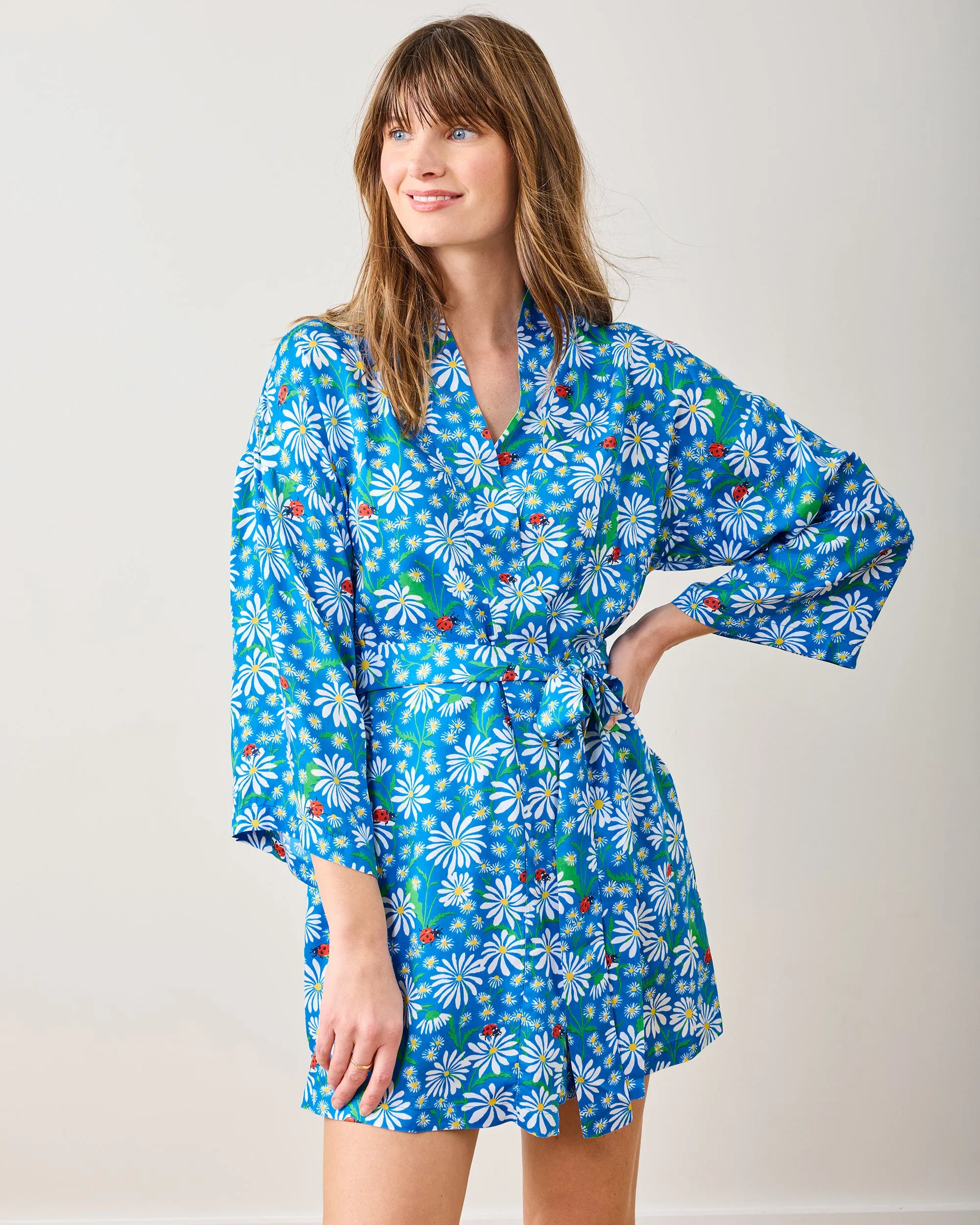 Lucky Daisy - Eco Satin Glam Mini Robe - Deep Cobalt sold by Printfresh