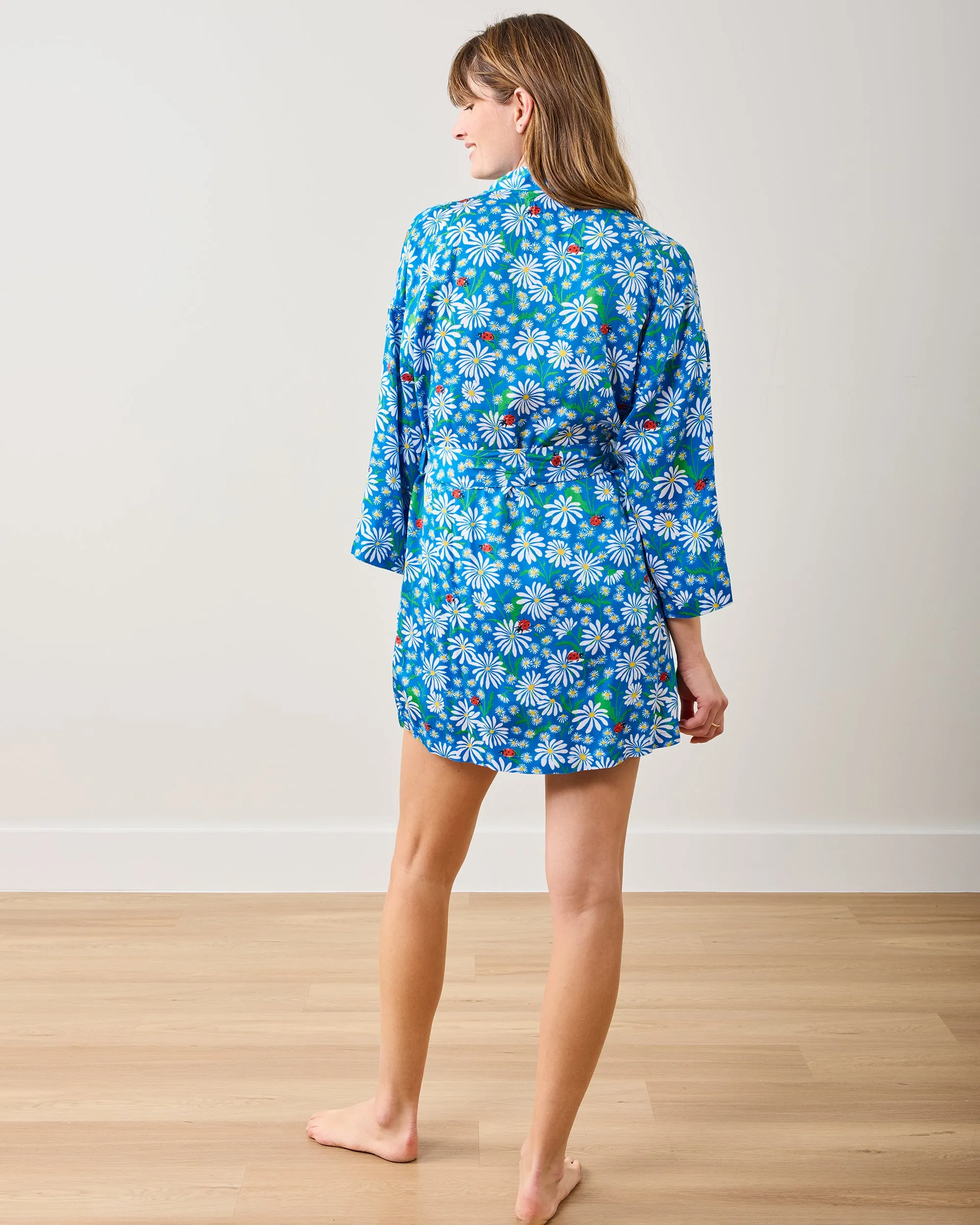 Lucky Daisy - Eco Satin Glam Mini Robe - Deep Cobalt sold by Printfresh product image thumbnail 5