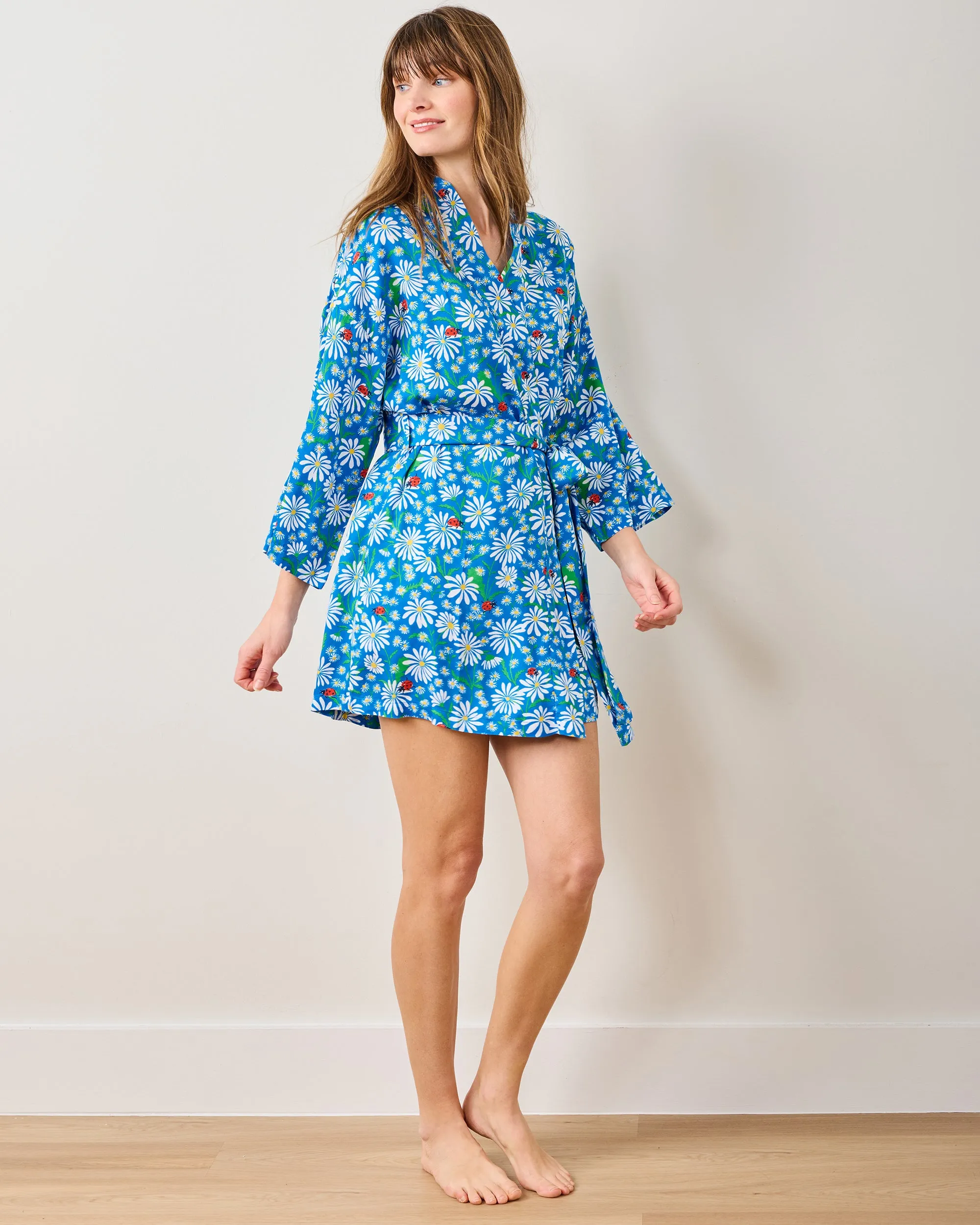 Lucky Daisy - Eco Satin Glam Mini Robe - Deep Cobalt sold by Printfresh product image thumbnail 2