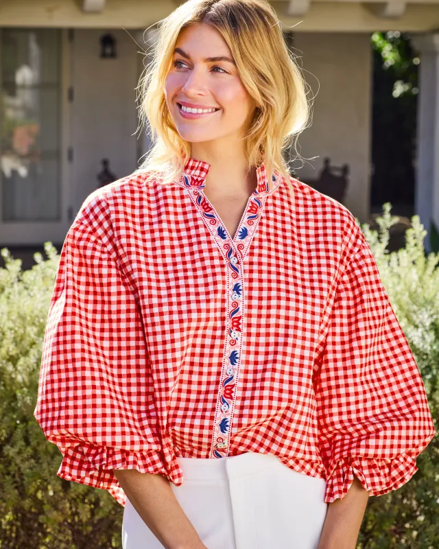 Garden Gingham - Rosalita Blouse - Picnic Red sold by Printfresh