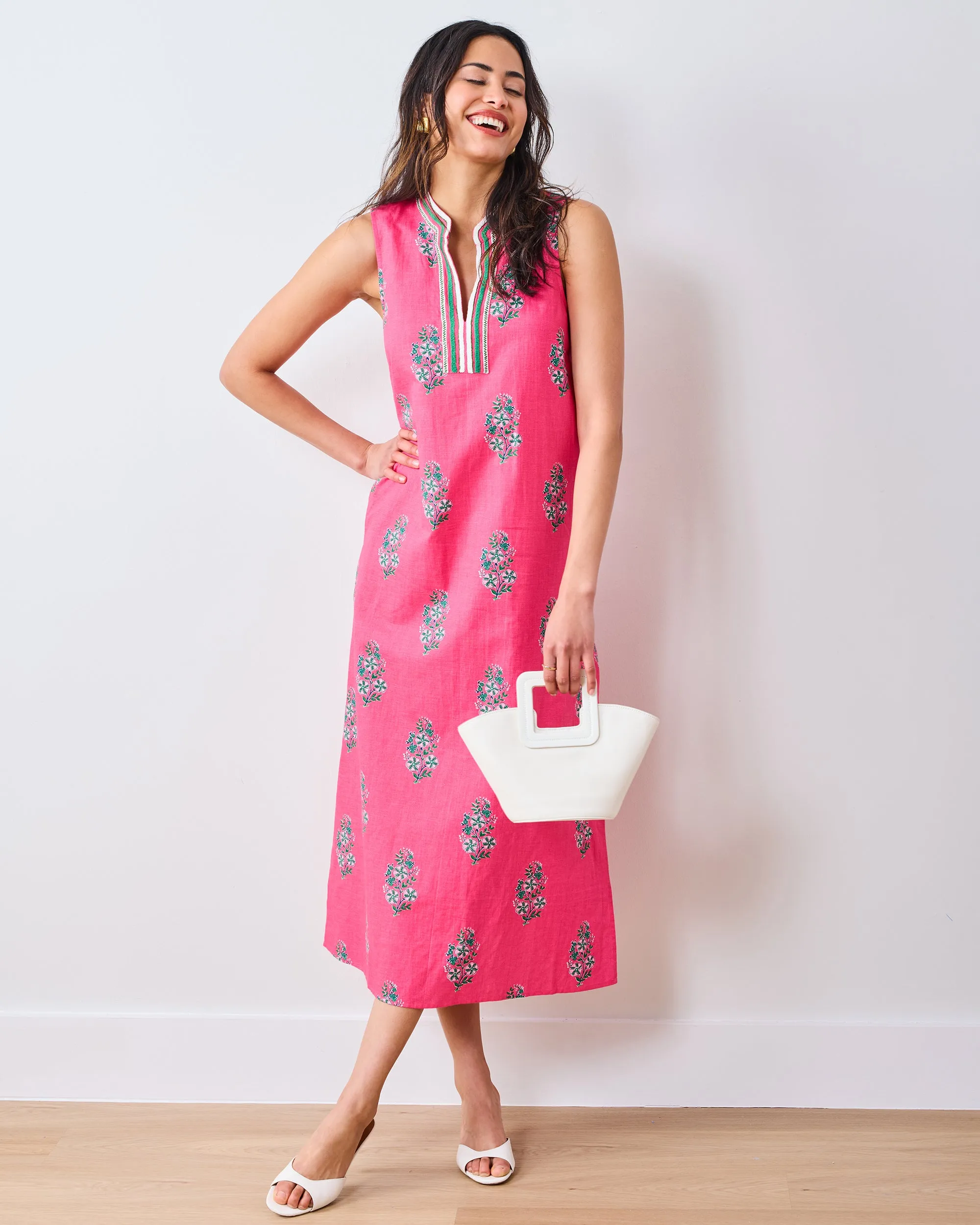 Bouquet Blossoms - Ocean View Long Tunic Dress - Hot Pink sold by Printfresh product image thumbnail 2