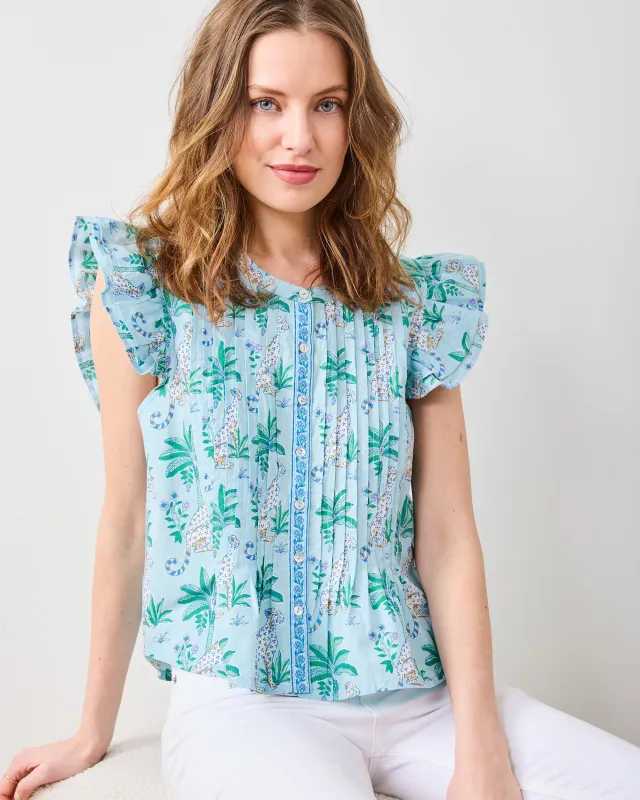 Leopard Mirage - Katie Blouse - Oasis Sky sold by Printfresh