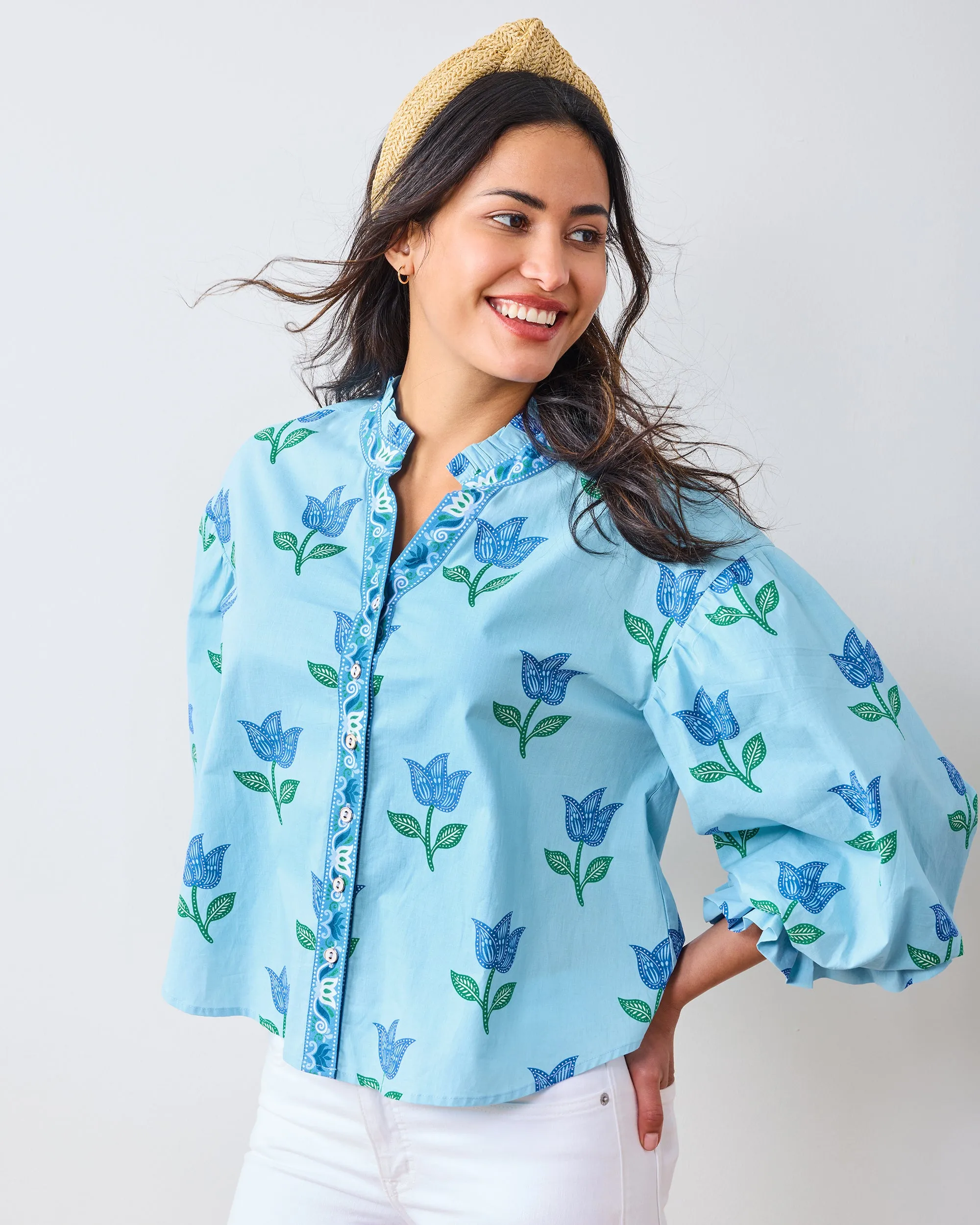Tulip Bloom - Rosalita Blouse - Oasis Sky sold by Printfresh