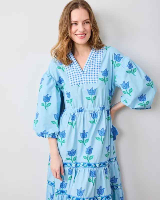 Tulip Bloom - Coconut Café Dress - Oasis Sky sold by Printfresh